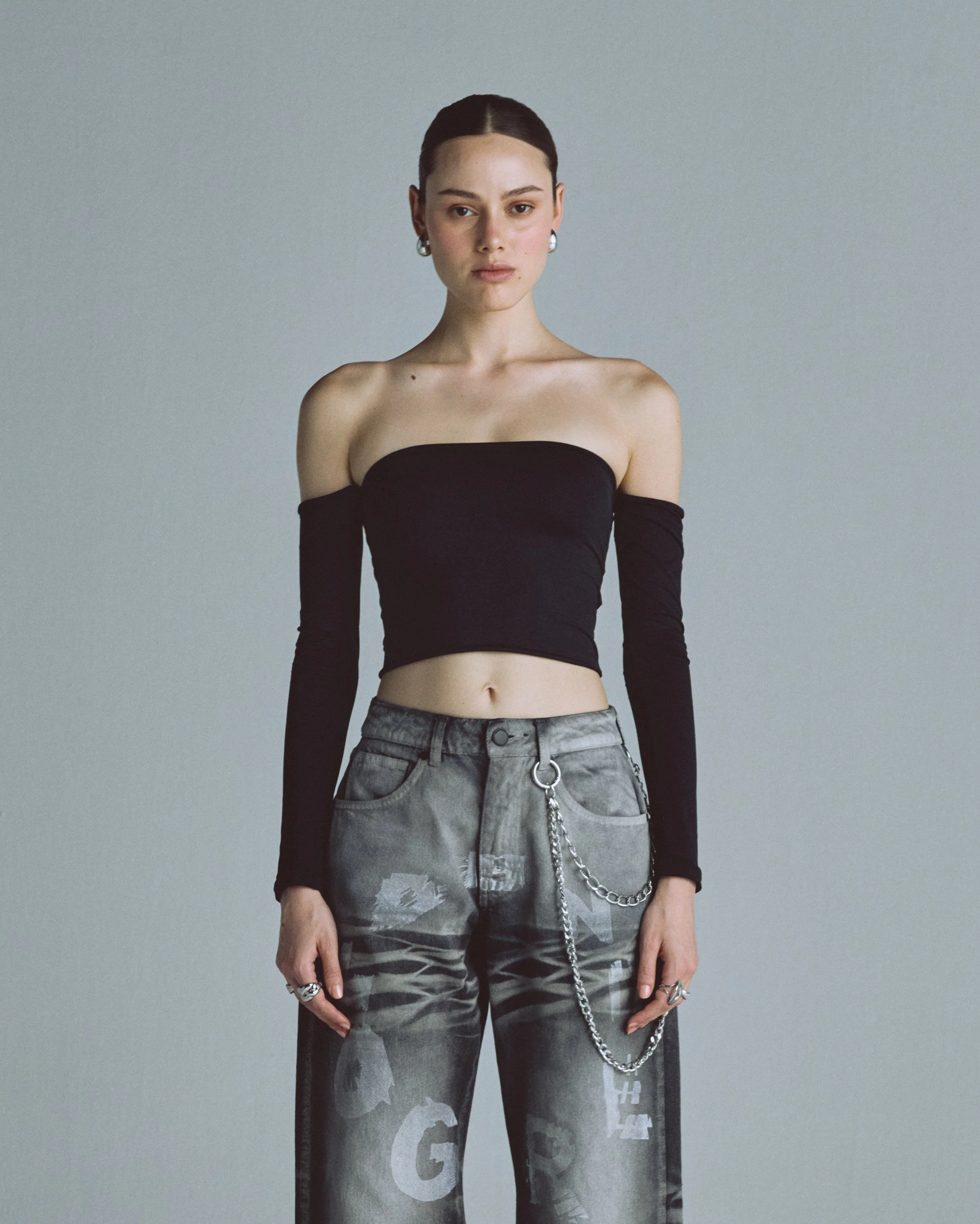 Basics Off Shoulder Long Sleeve Top Black - Image 2