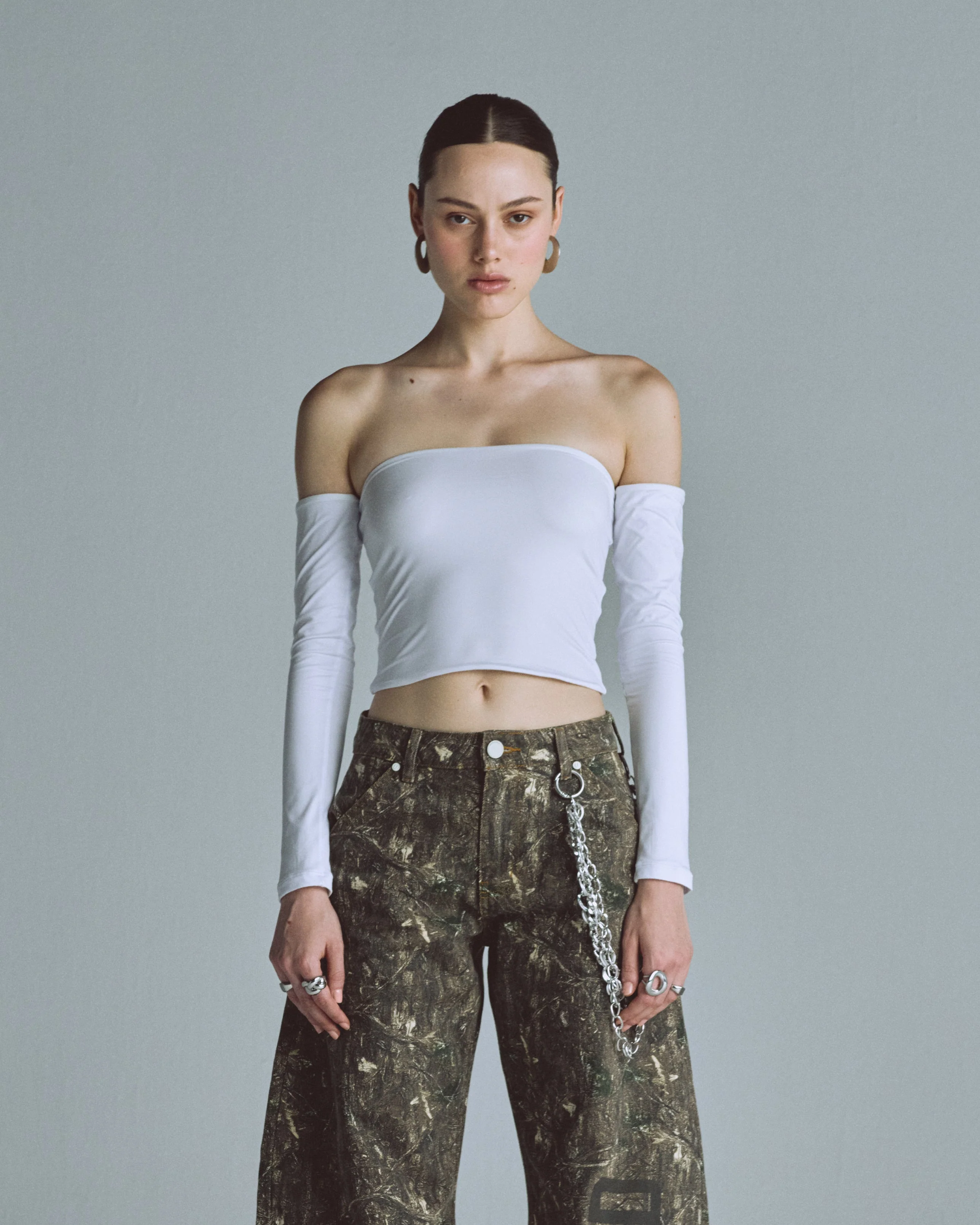 Basics Off Shoulder Long Sleeve Top White - Image 2
