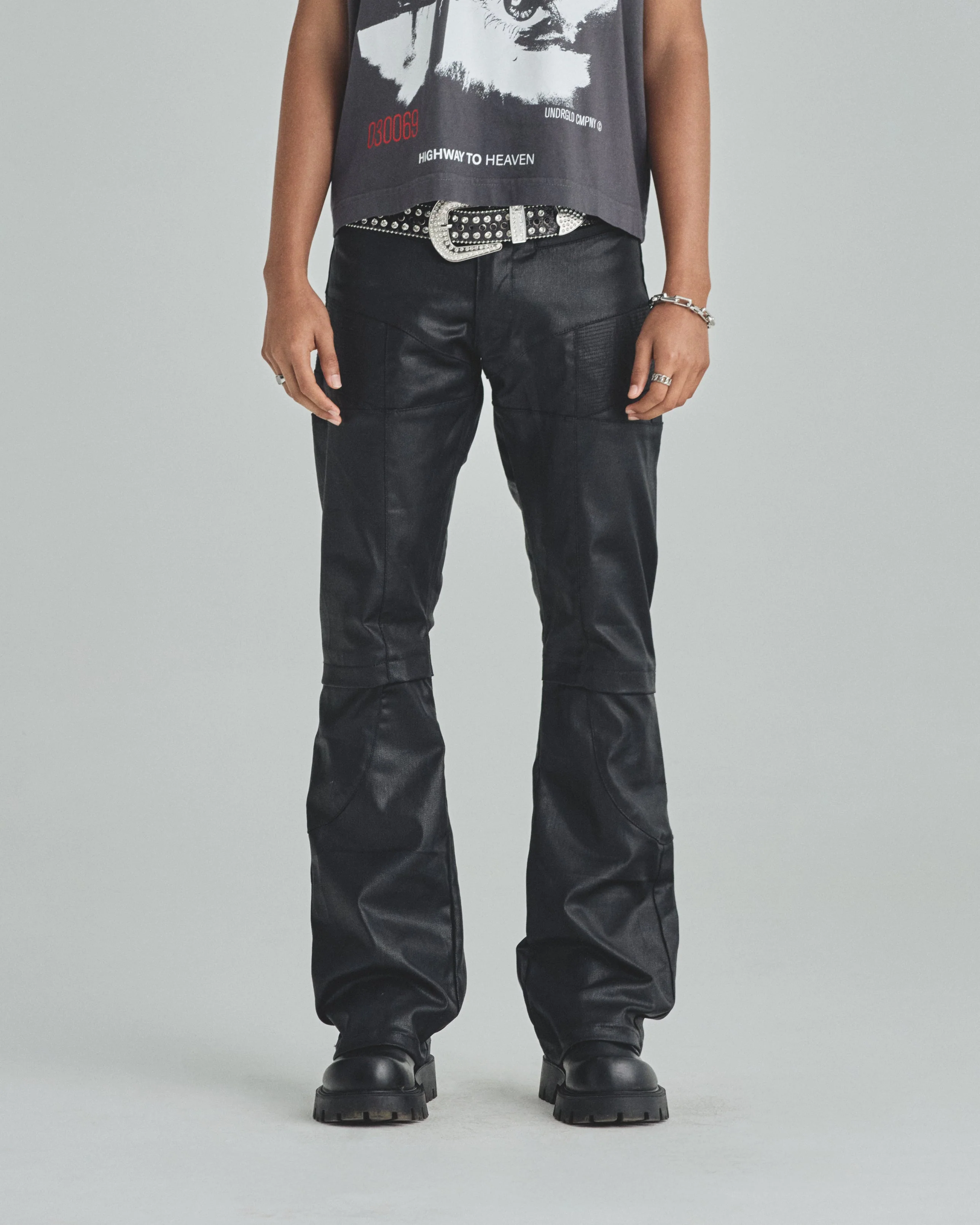 Basics Pleather Flare Pants Black - Image 2