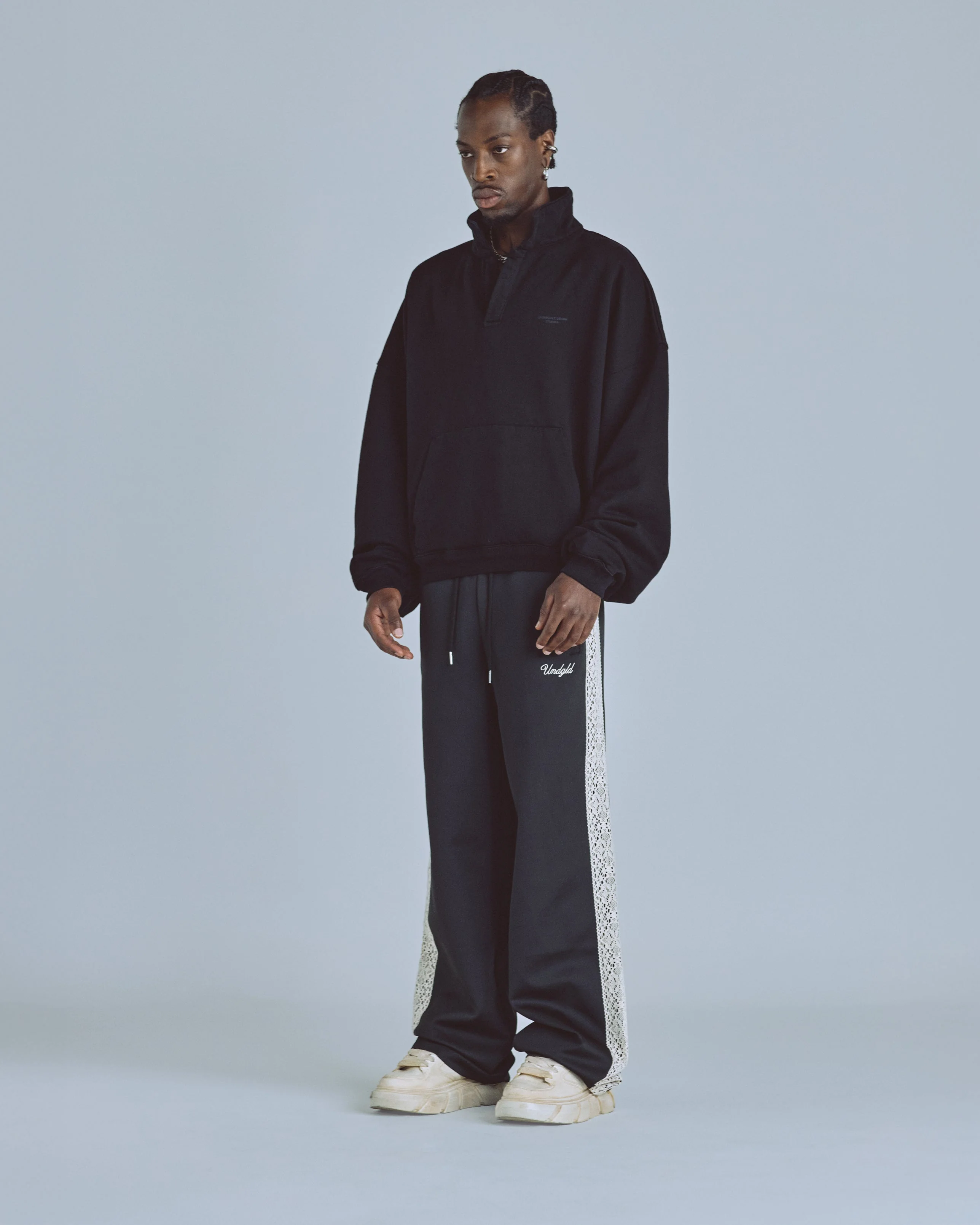 Basics Polo Collar Boxy Fit Hoodie Black - Image 5