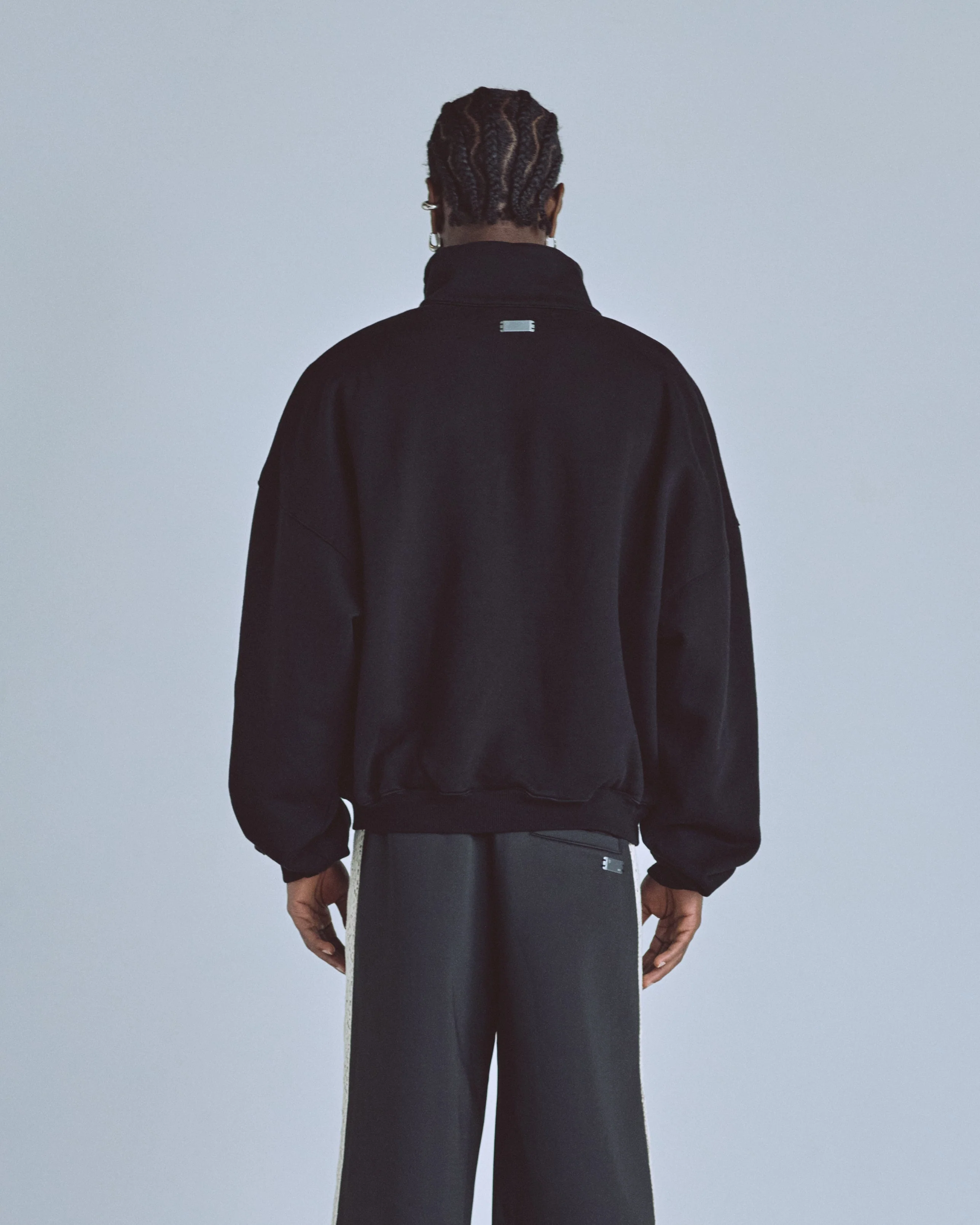 Basics Polo Collar Boxy Fit Hoodie Black - Image 7