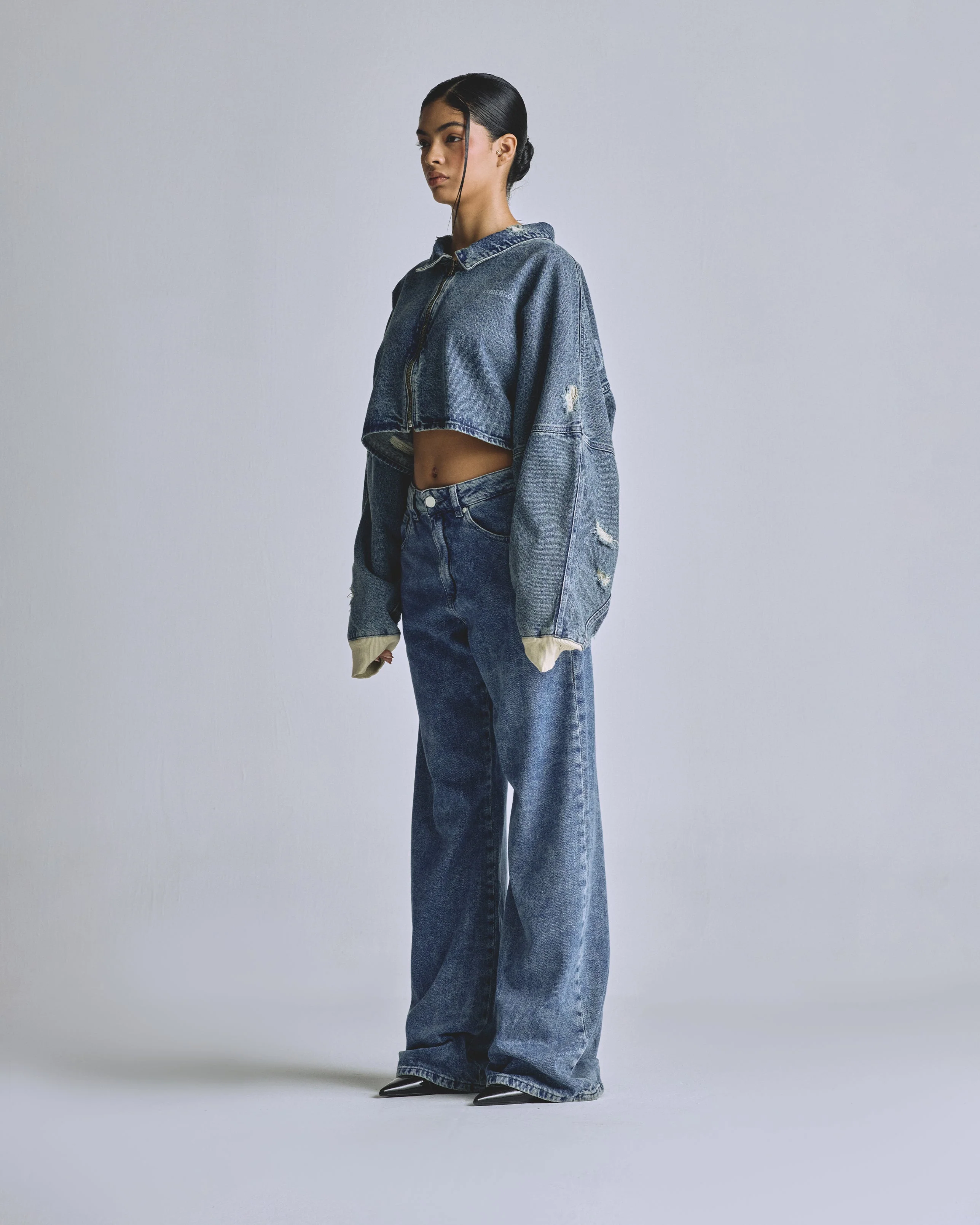 Basics UNDGLD Cropped Jacket Washed Blue - Image 5