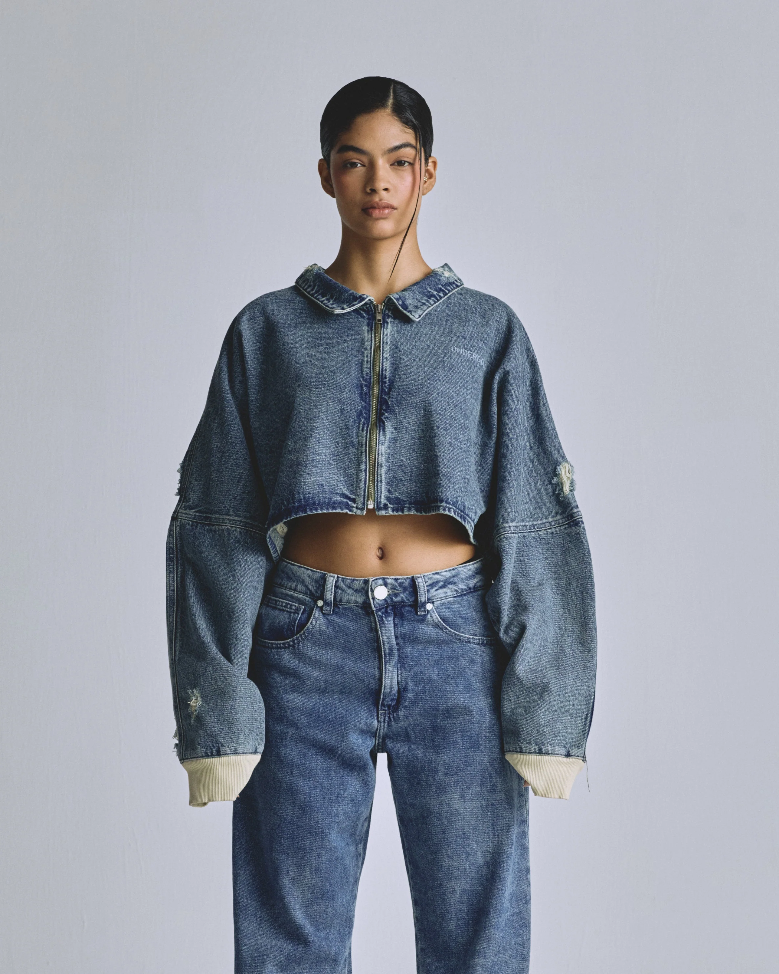 Basics UNDGLD Cropped Jacket Washed Blue - Image 8