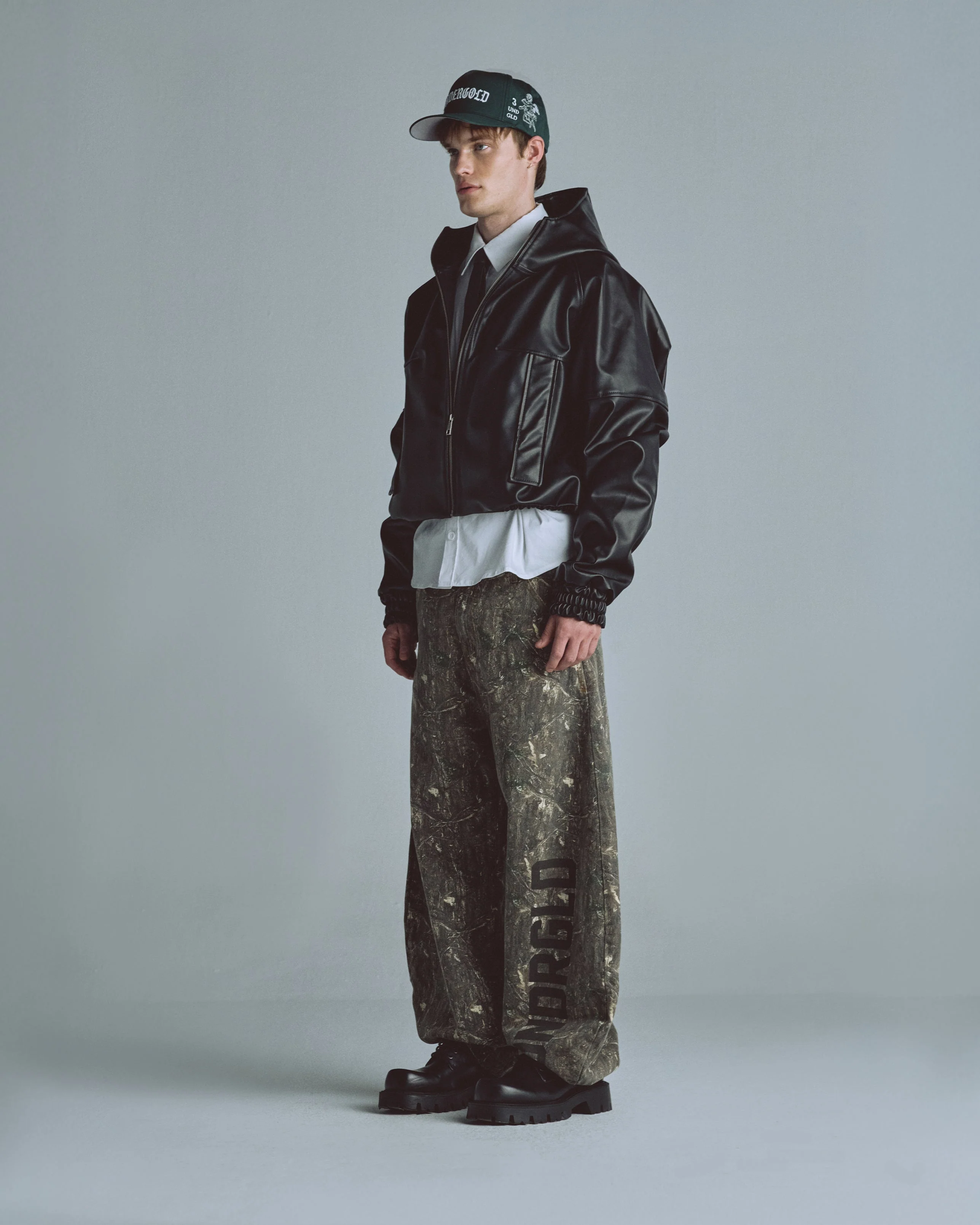Basics UNDRGLD Leather Zip Up Hoodie Jacket Black - Image 5