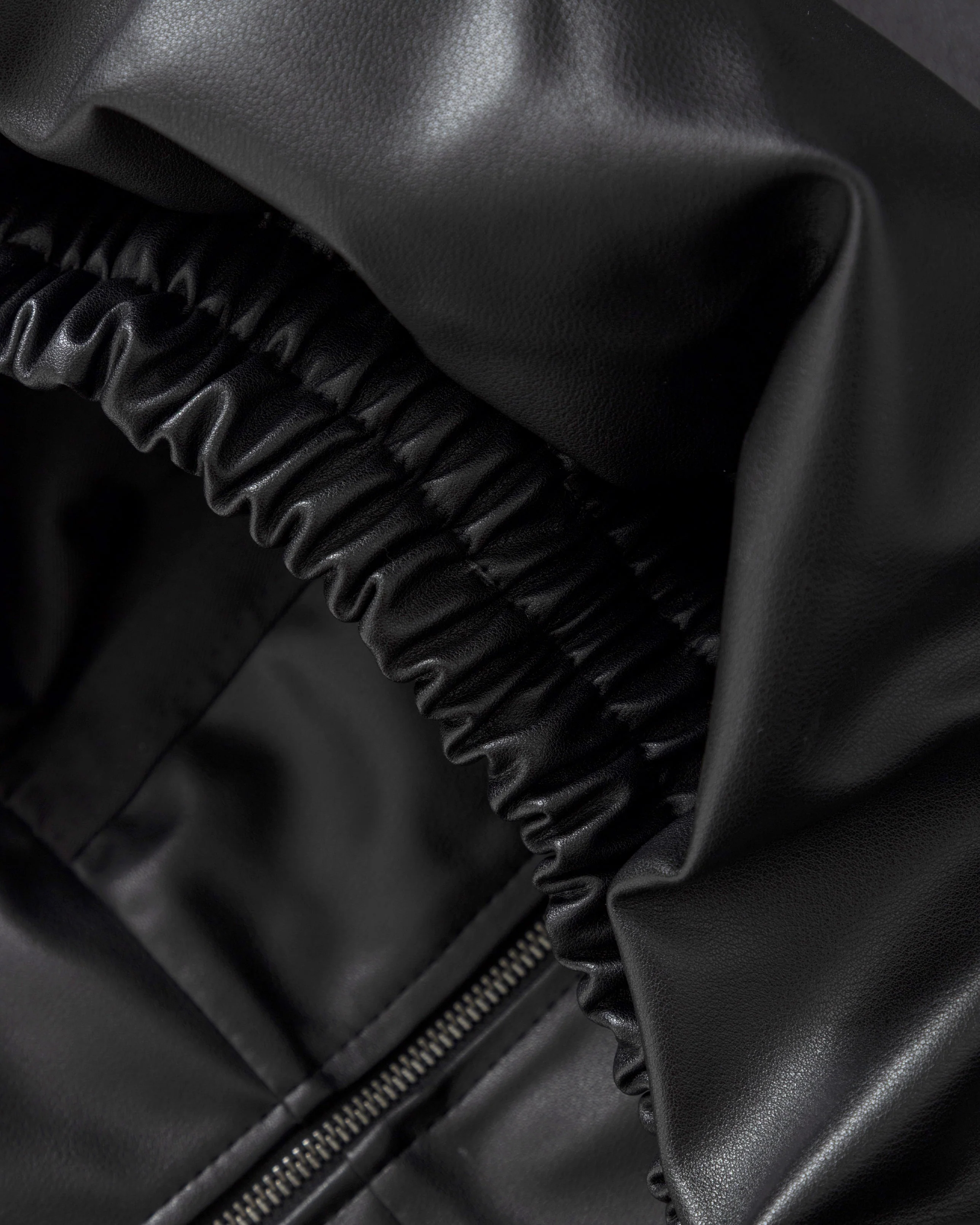 Basics UNDRGLD Leather Zip Up Hoodie Jacket Black - Image 6