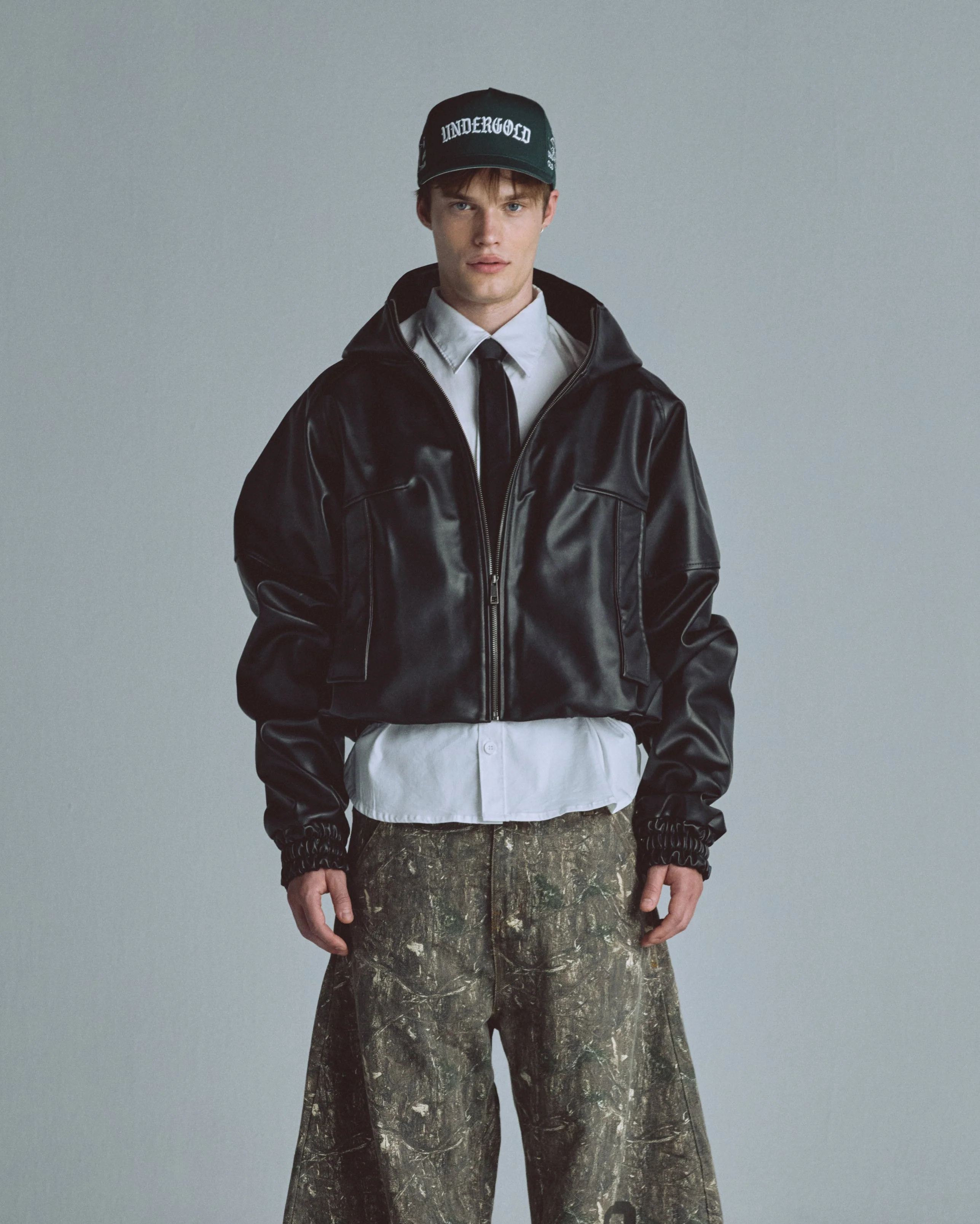 Basics UNDRGLD Leather Zip Up Hoodie Jacket Black - Image 8