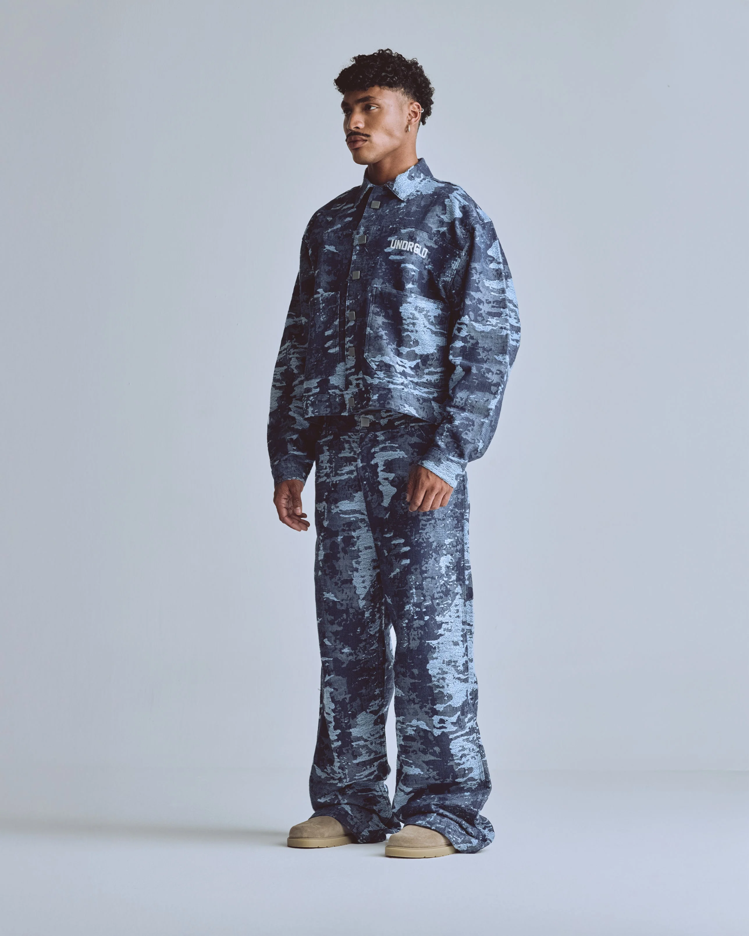 Capsule Basic Jacquard Wide Jeans Cammo Blue - Image 5