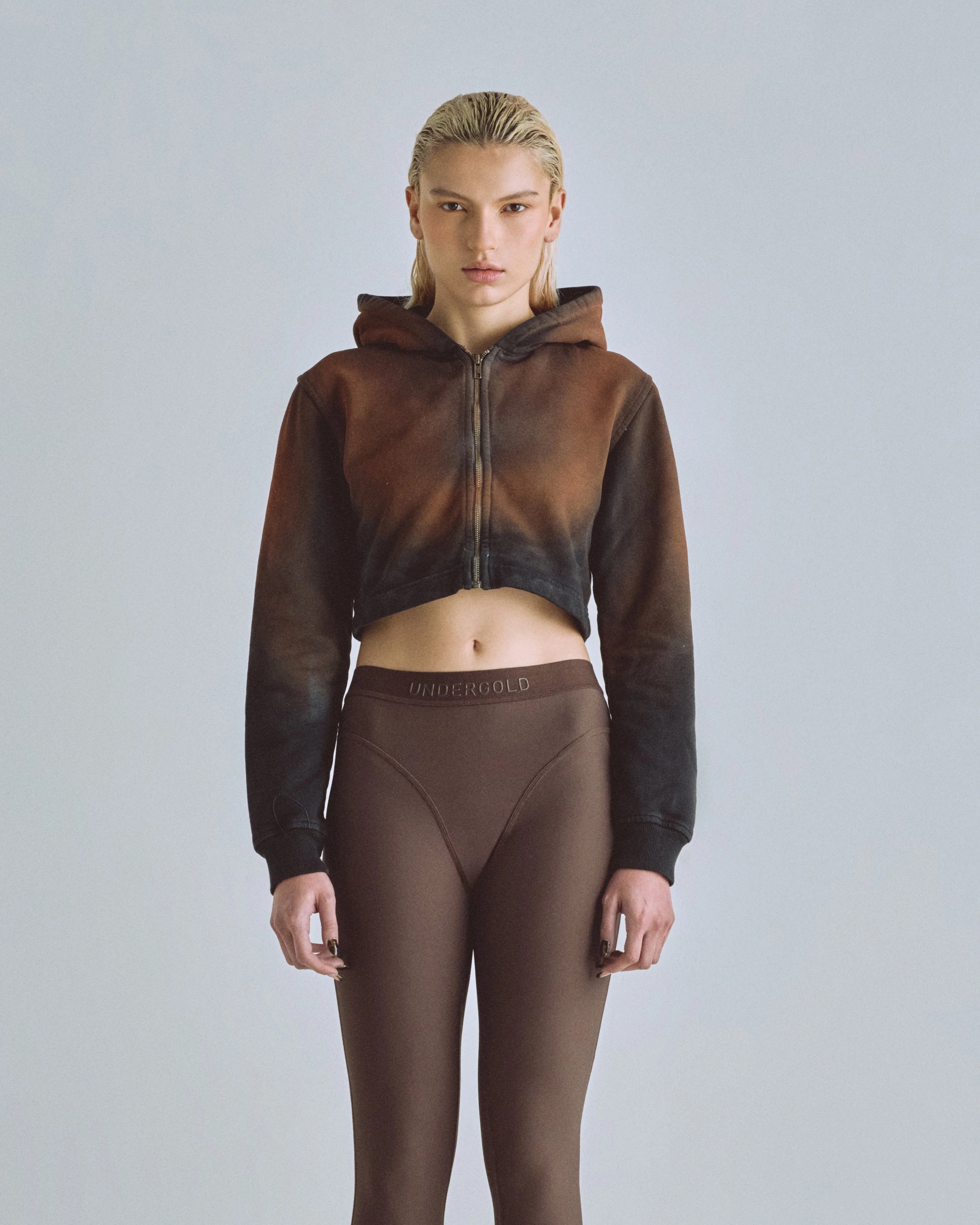 Eternal Tunnel Slim Fit Zip Up Cropped Hoodie Terra - Image 8