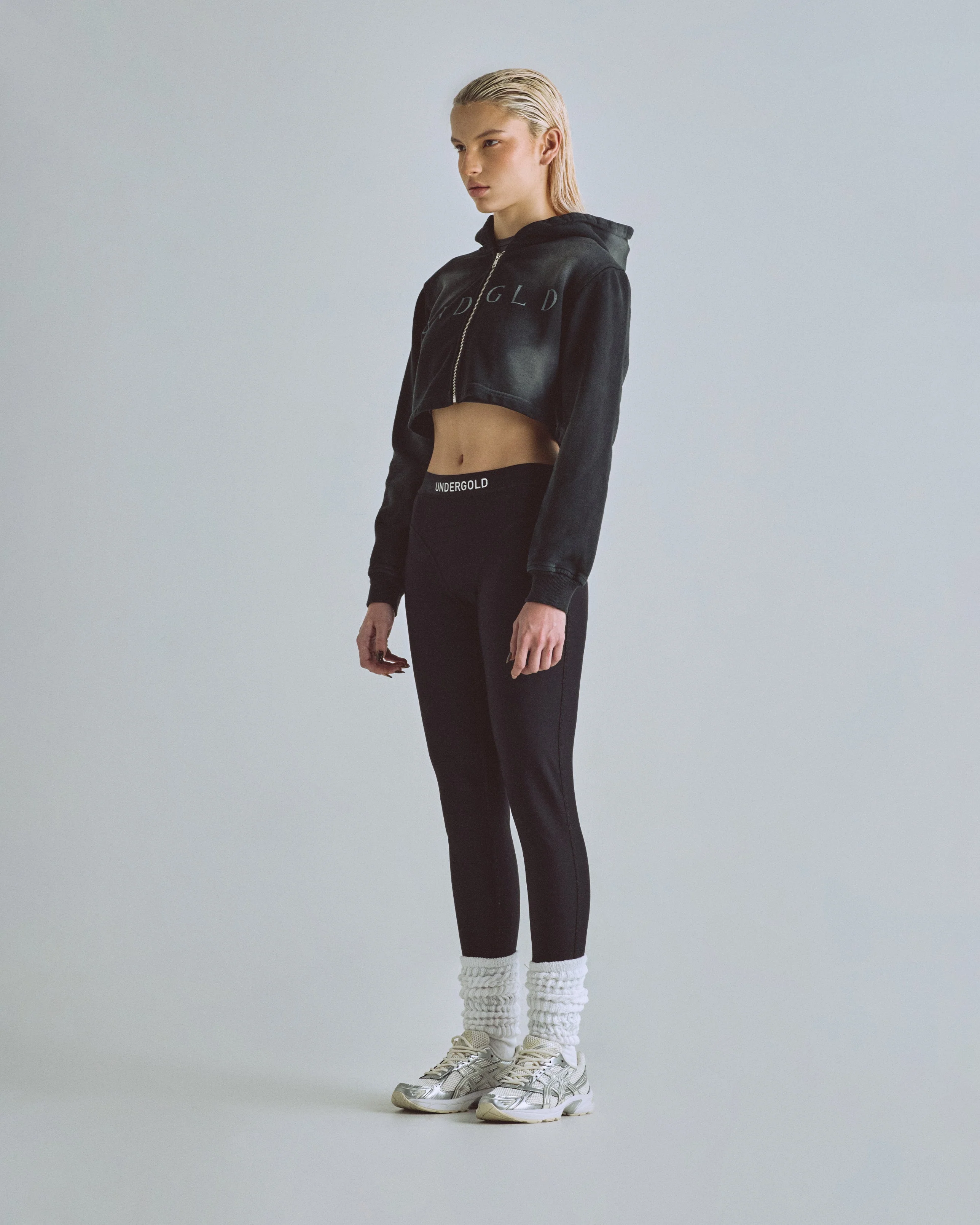 Eternal UNDGLD Slim Fit Zip Up Cropped Hoodie Smoky Black - Image 5