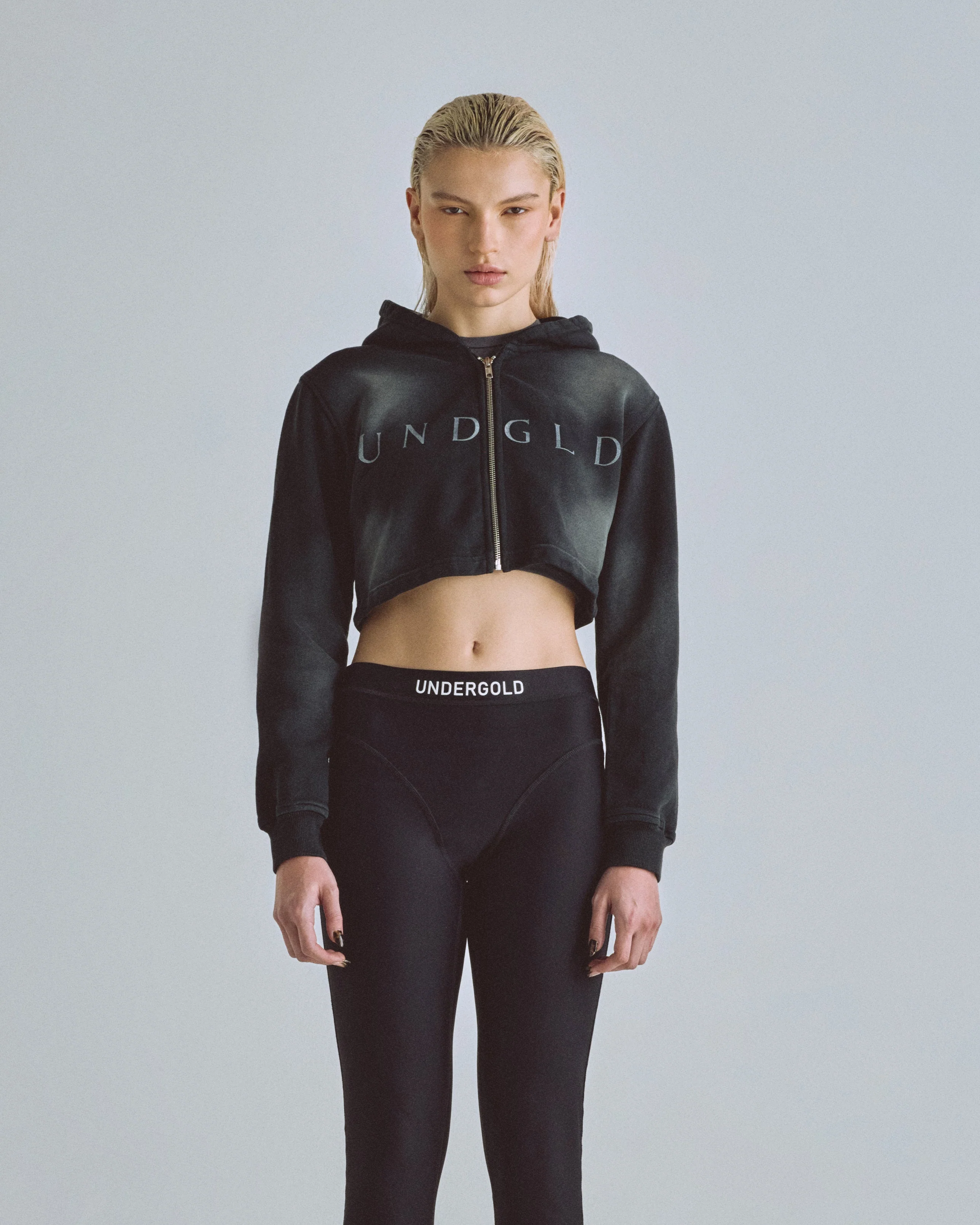 Eternal UNDGLD Slim Fit Zip Up Cropped Hoodie Smoky Black - Image 8