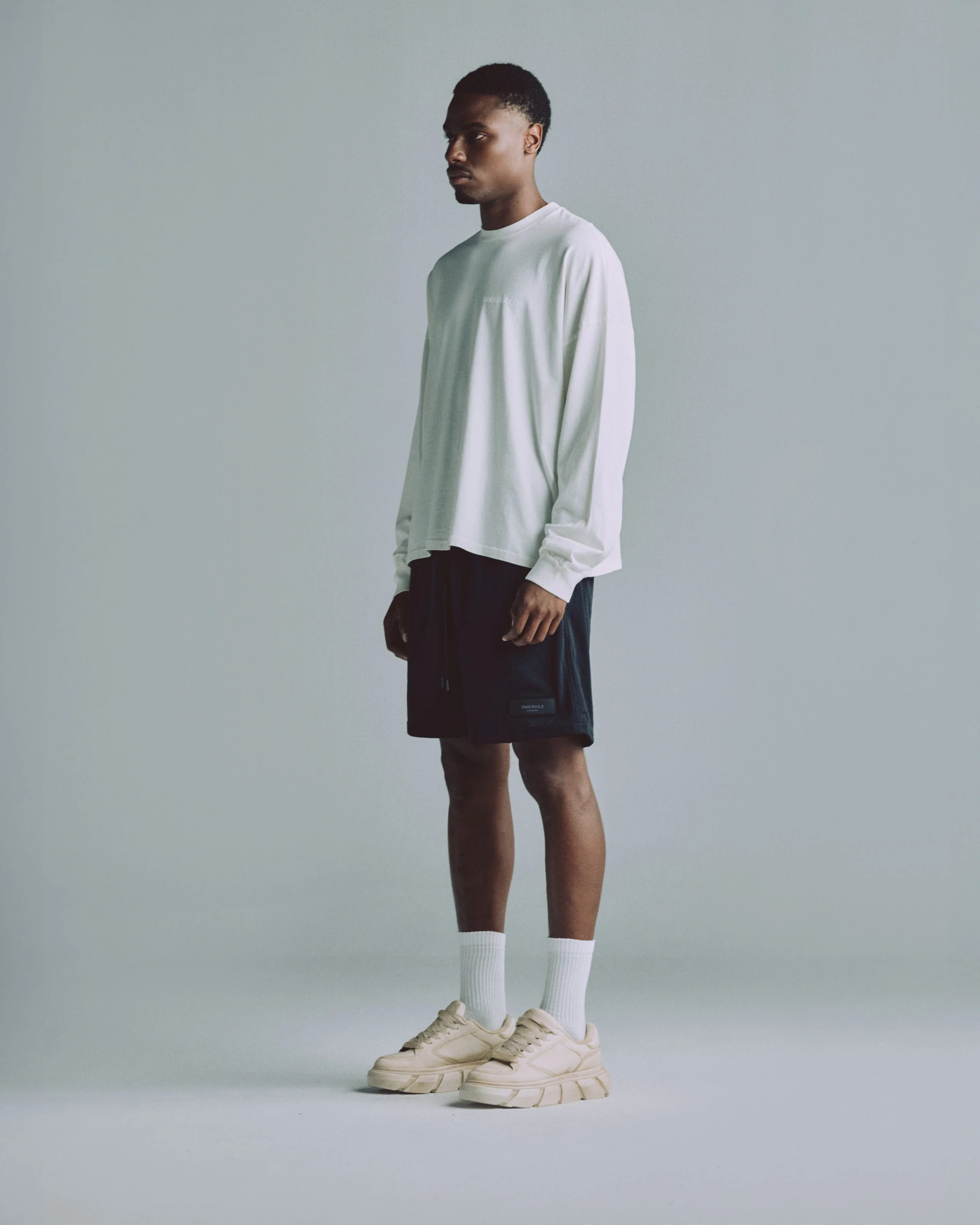 Line Logo Long Sleeve Boxy Tshirt White - Image 5