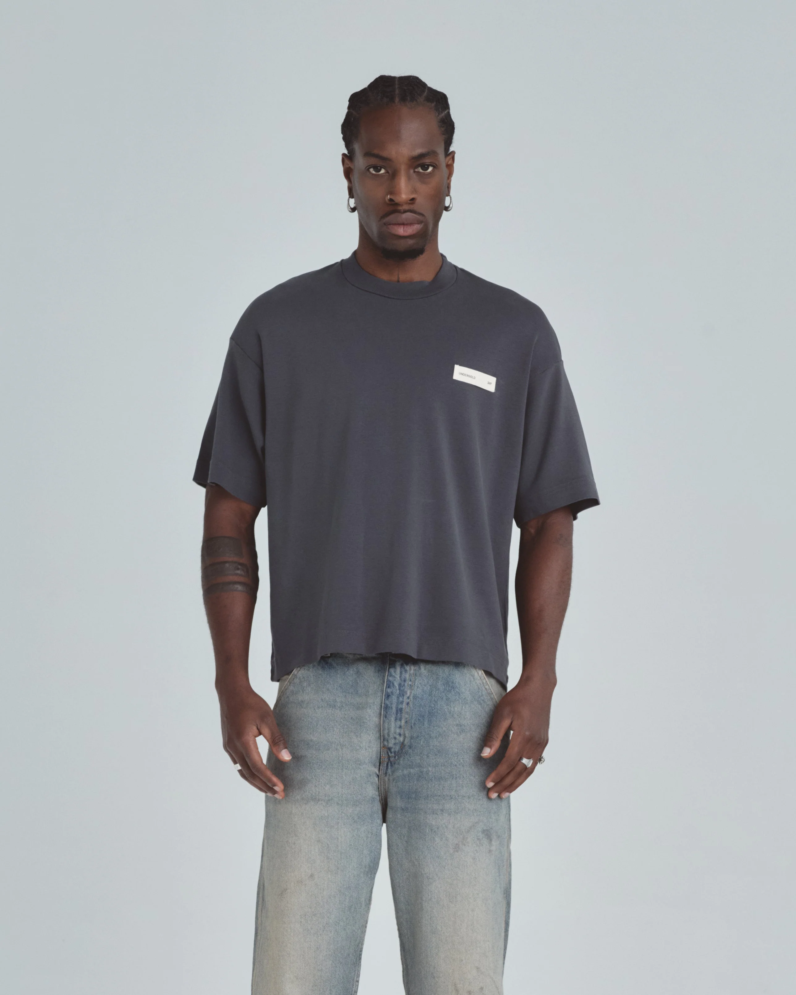 Line Basic Label Boxy Fit Tshirt Vintage Gray - Image 2