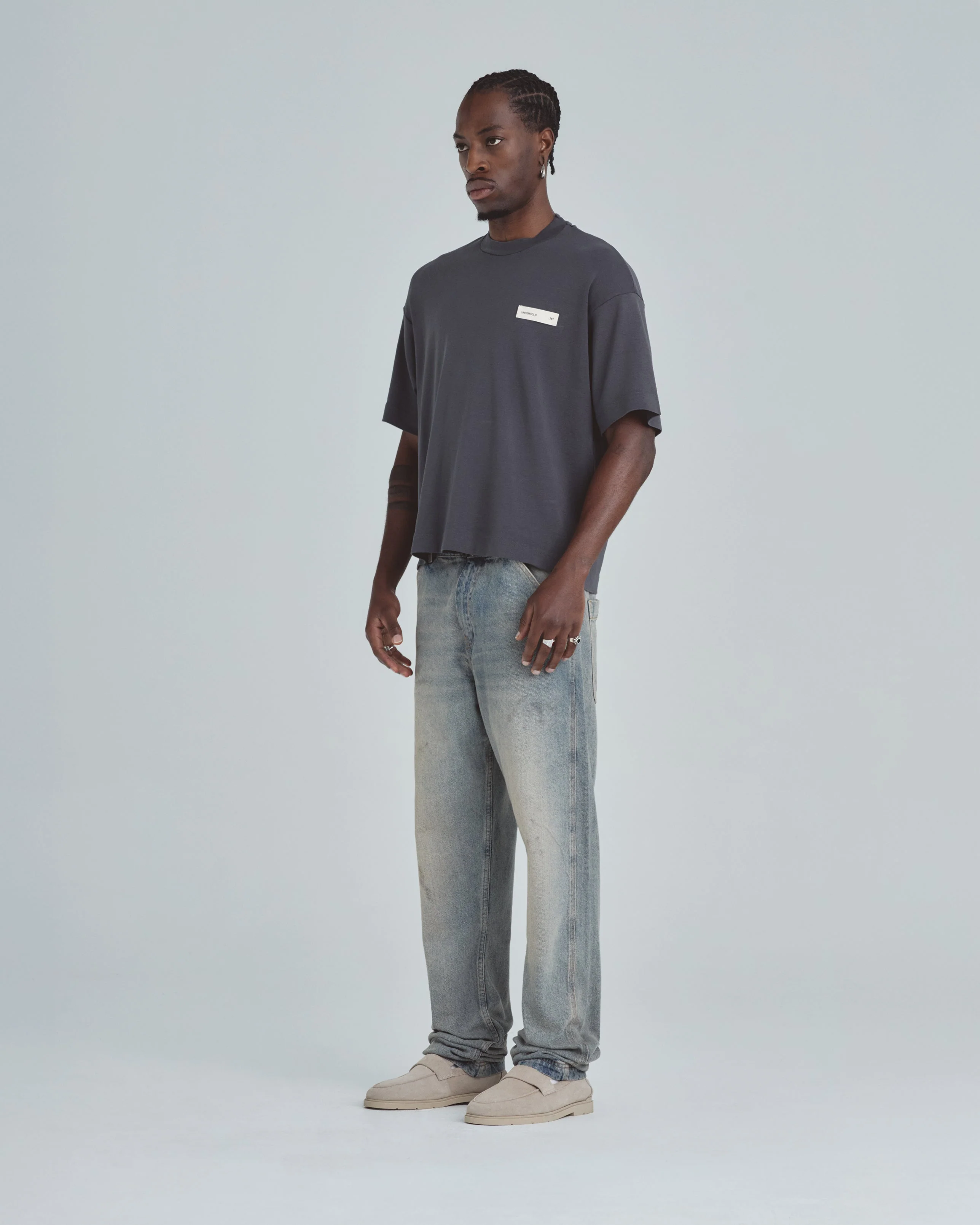Line Basic Label Boxy Fit Tshirt Vintage Gray - Image 5
