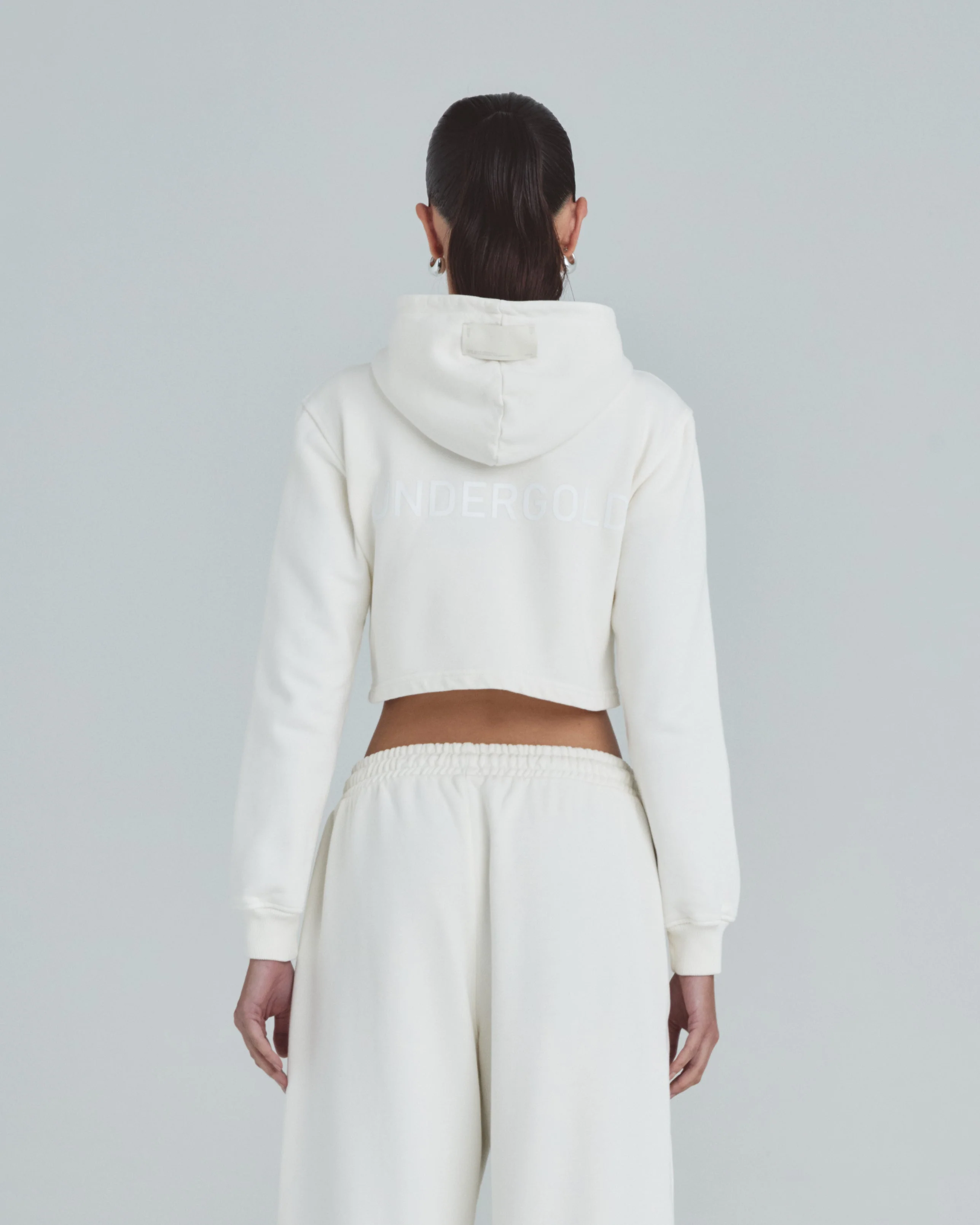 Line Basic Slim Fit Zip Up Cropped Hoodie White - Image 7
