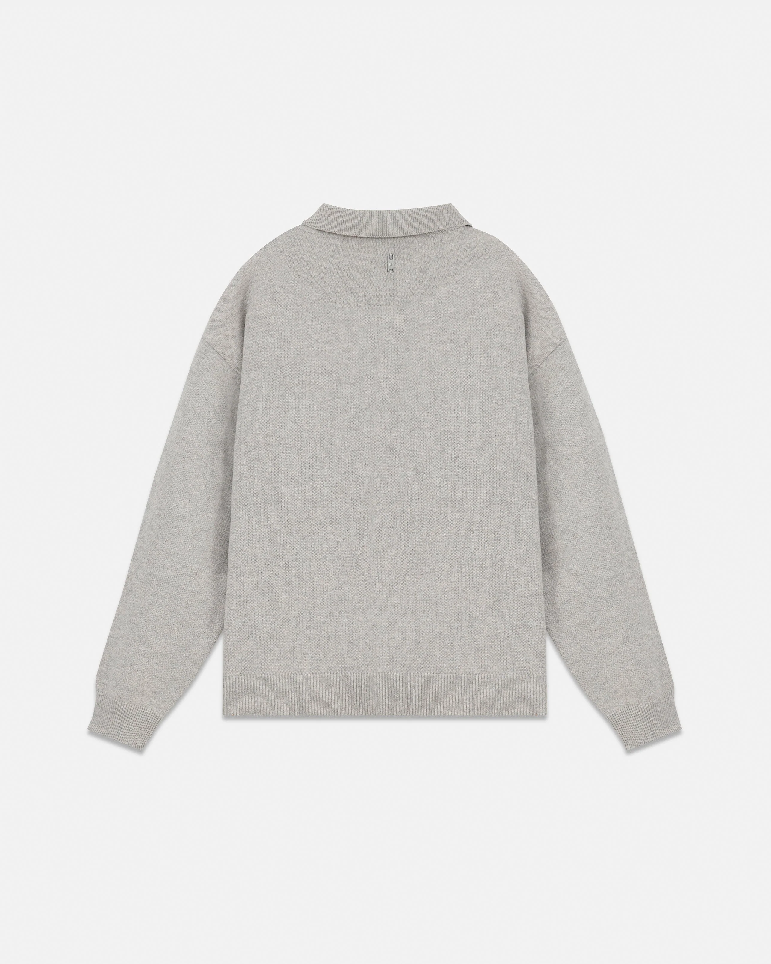 Line Knit Zip Up Long Sleeve Polo Shirt Seed Gray - Image 2