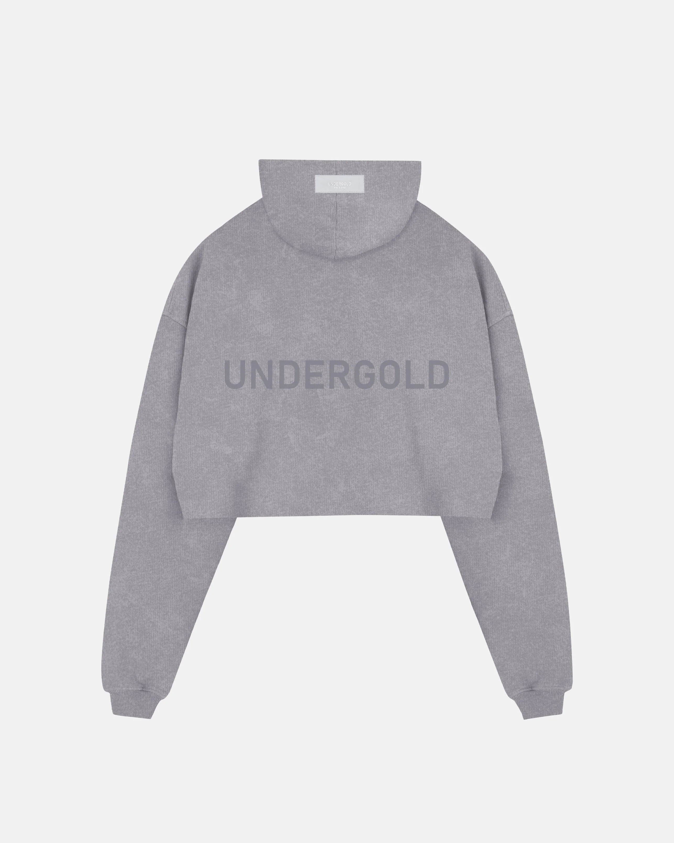 Line Logo Cropped Hoodie Washed Gray - Image 3