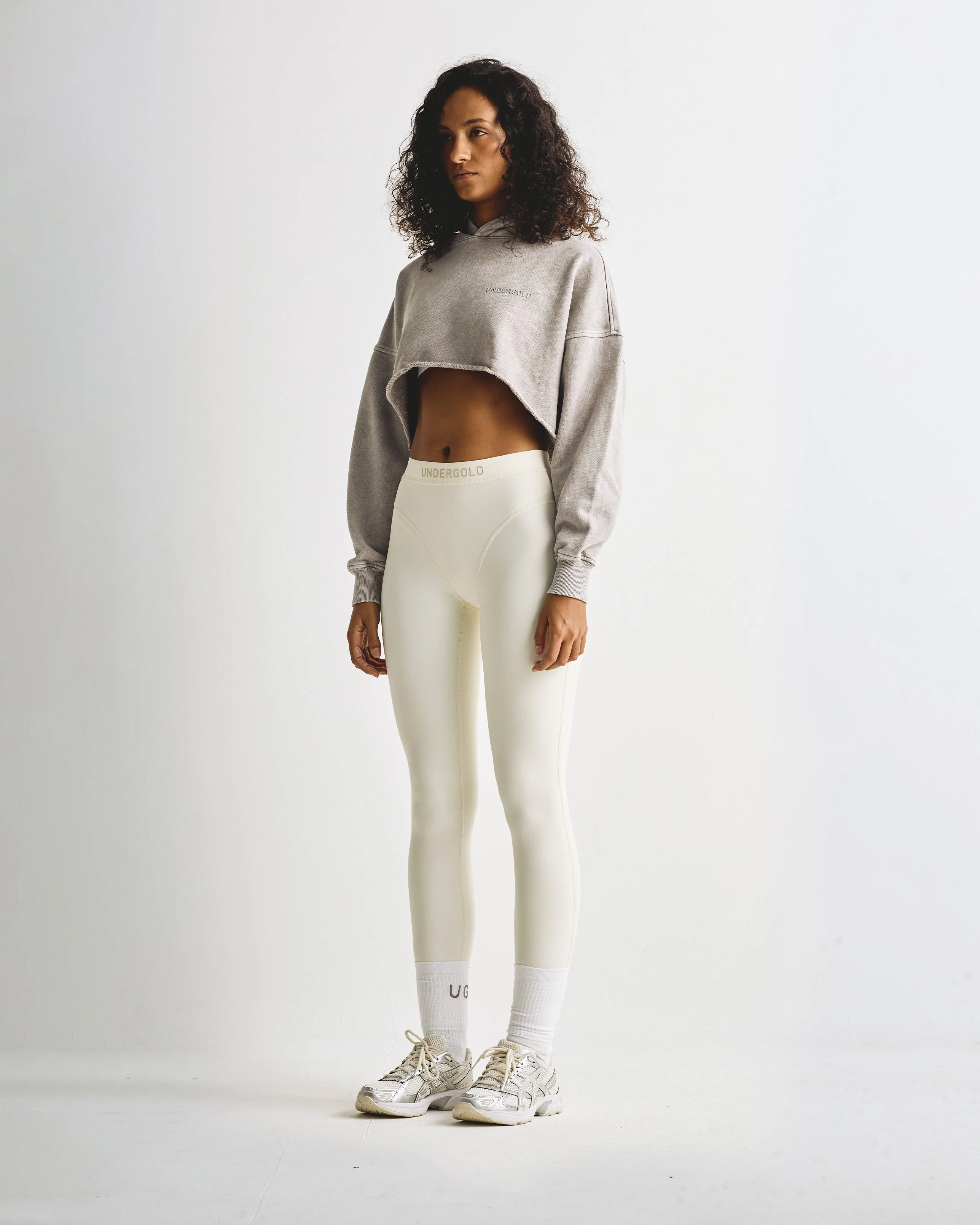 Line Logo Cropped Hoodie Washed Gray - Image 4