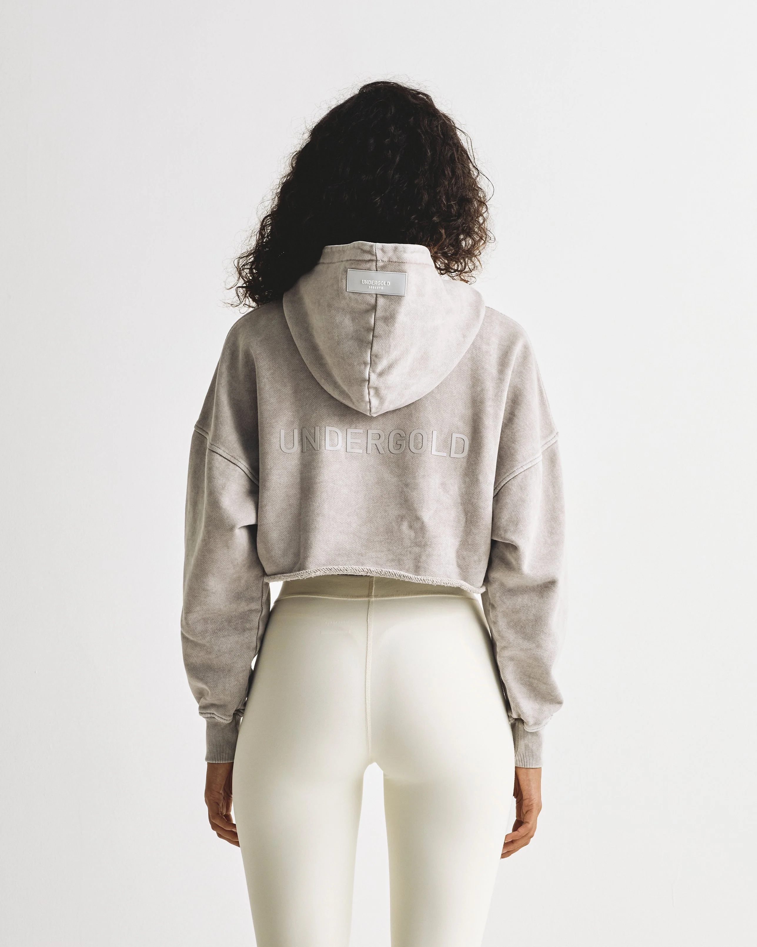 Line Logo Cropped Hoodie Washed Gray - Image 5