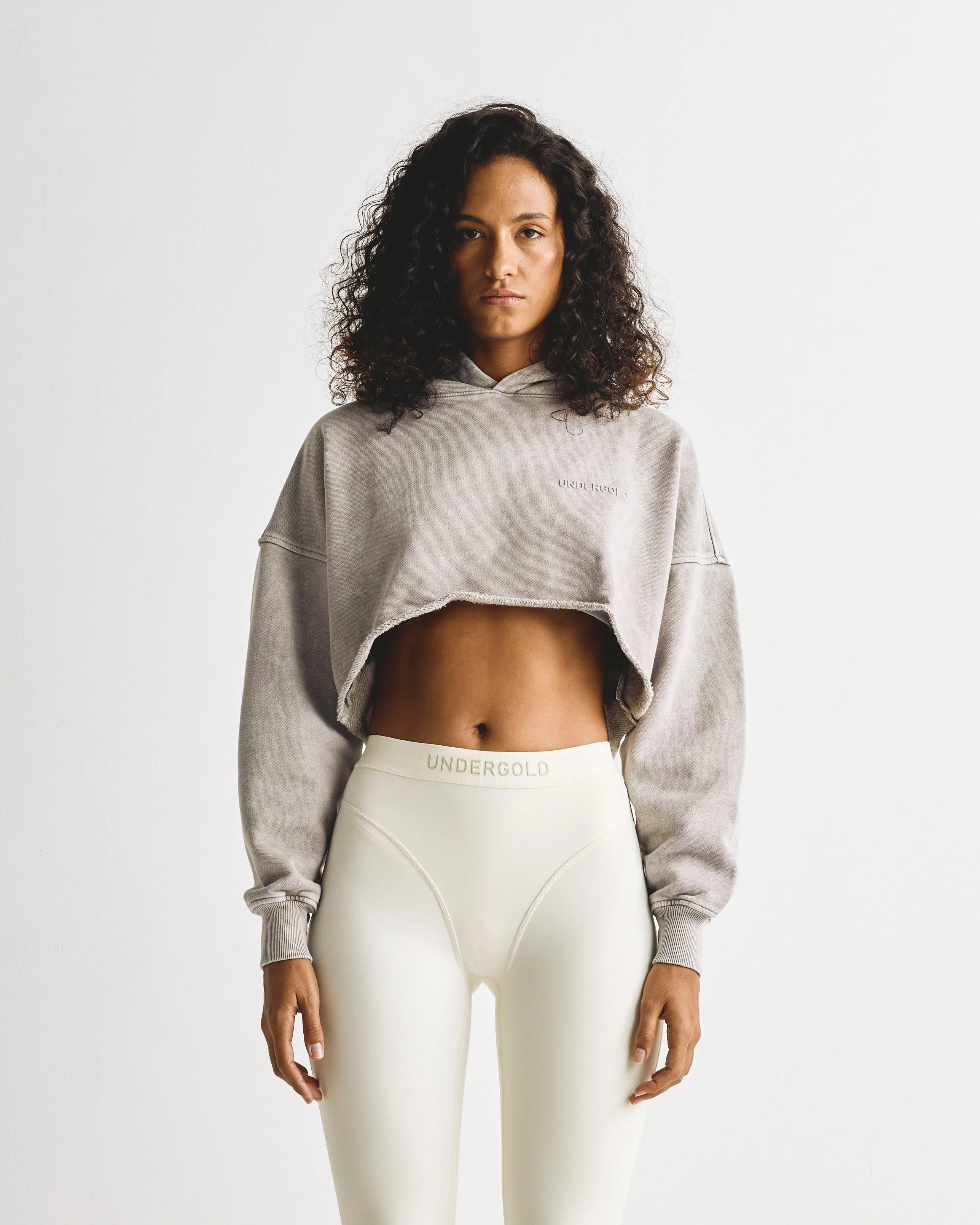 Line Logo Cropped Hoodie Washed Gray - Image 6