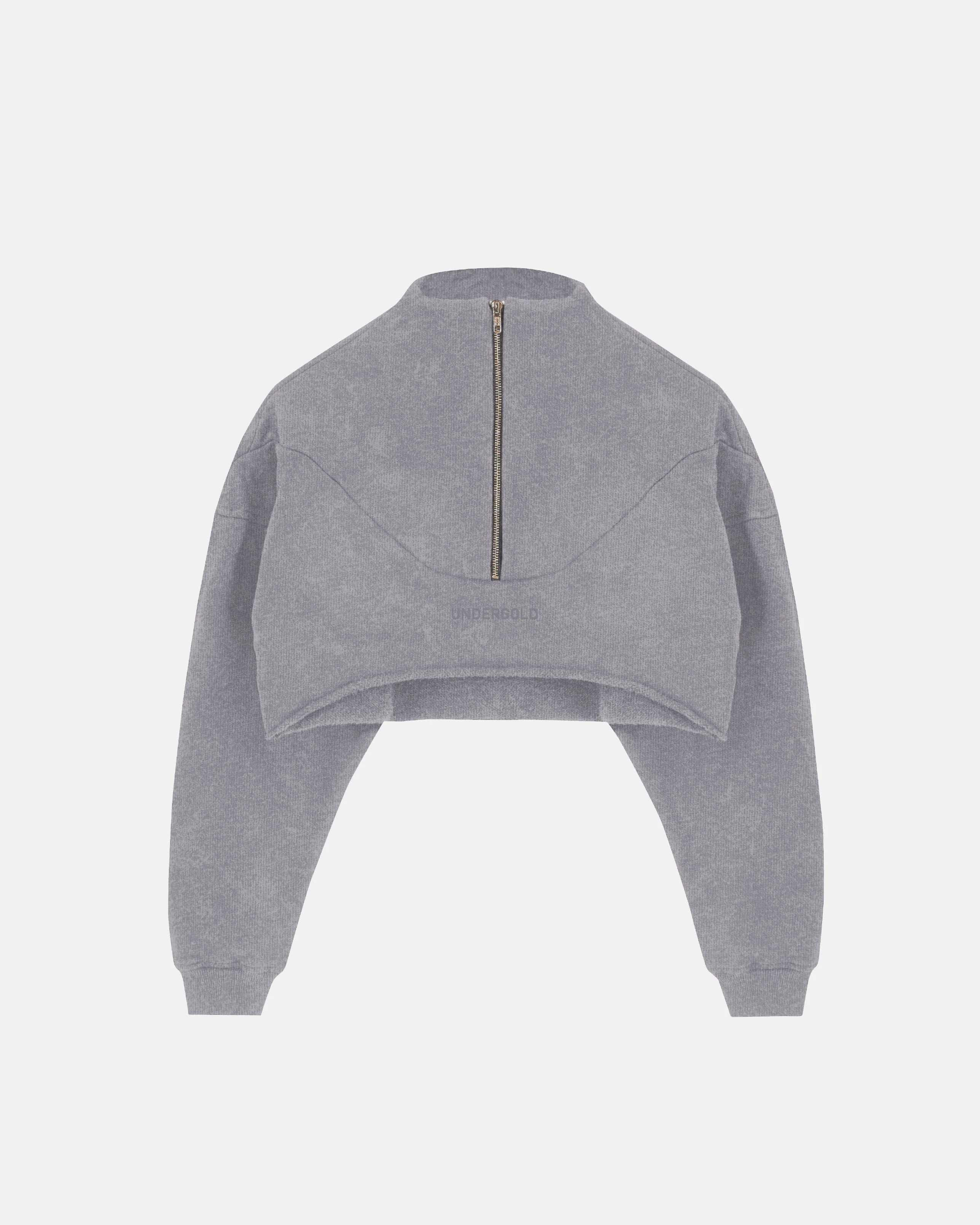 Line Logo Cropped Zip up Crewneck Washed Gray - Image 3
