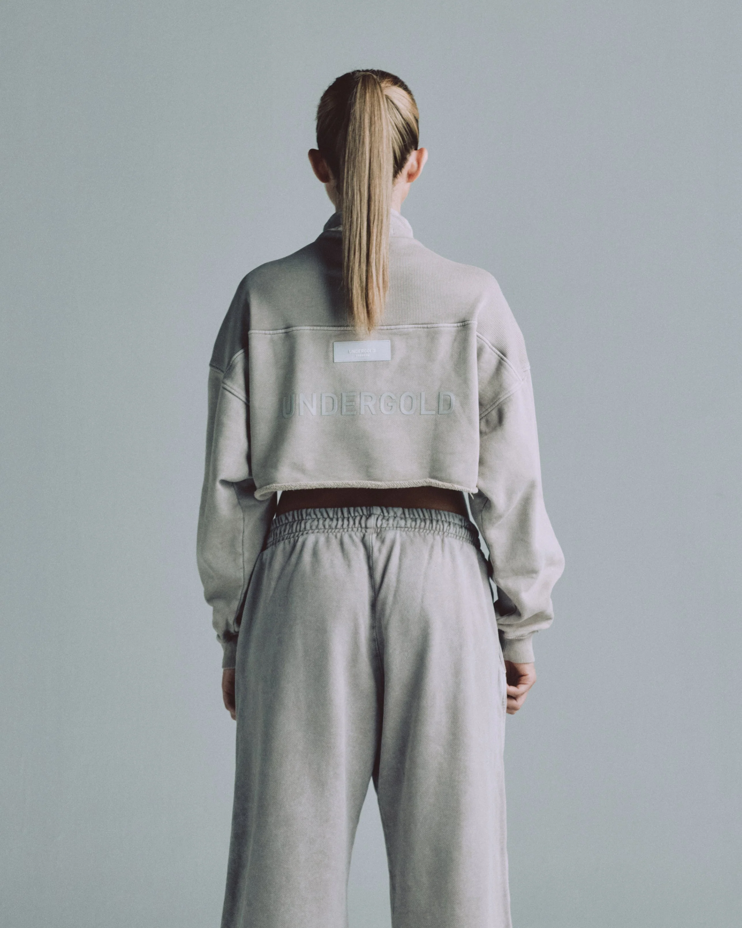 Line Logo Cropped Zip up Crewneck Washed Gray - Image 5