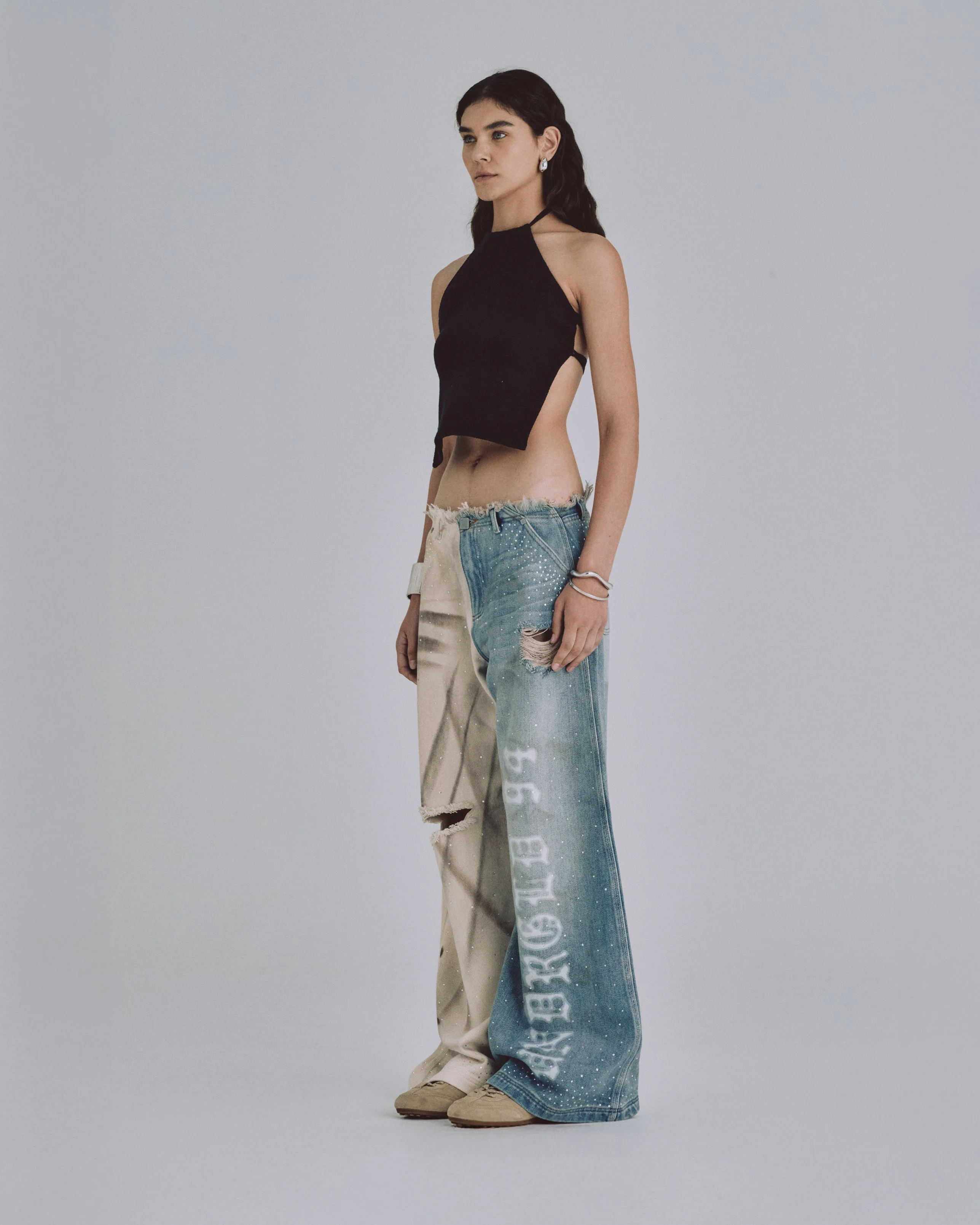 W 94' UNDRGLD Waistband Less Wide Jeans Dual Blue - Image 5