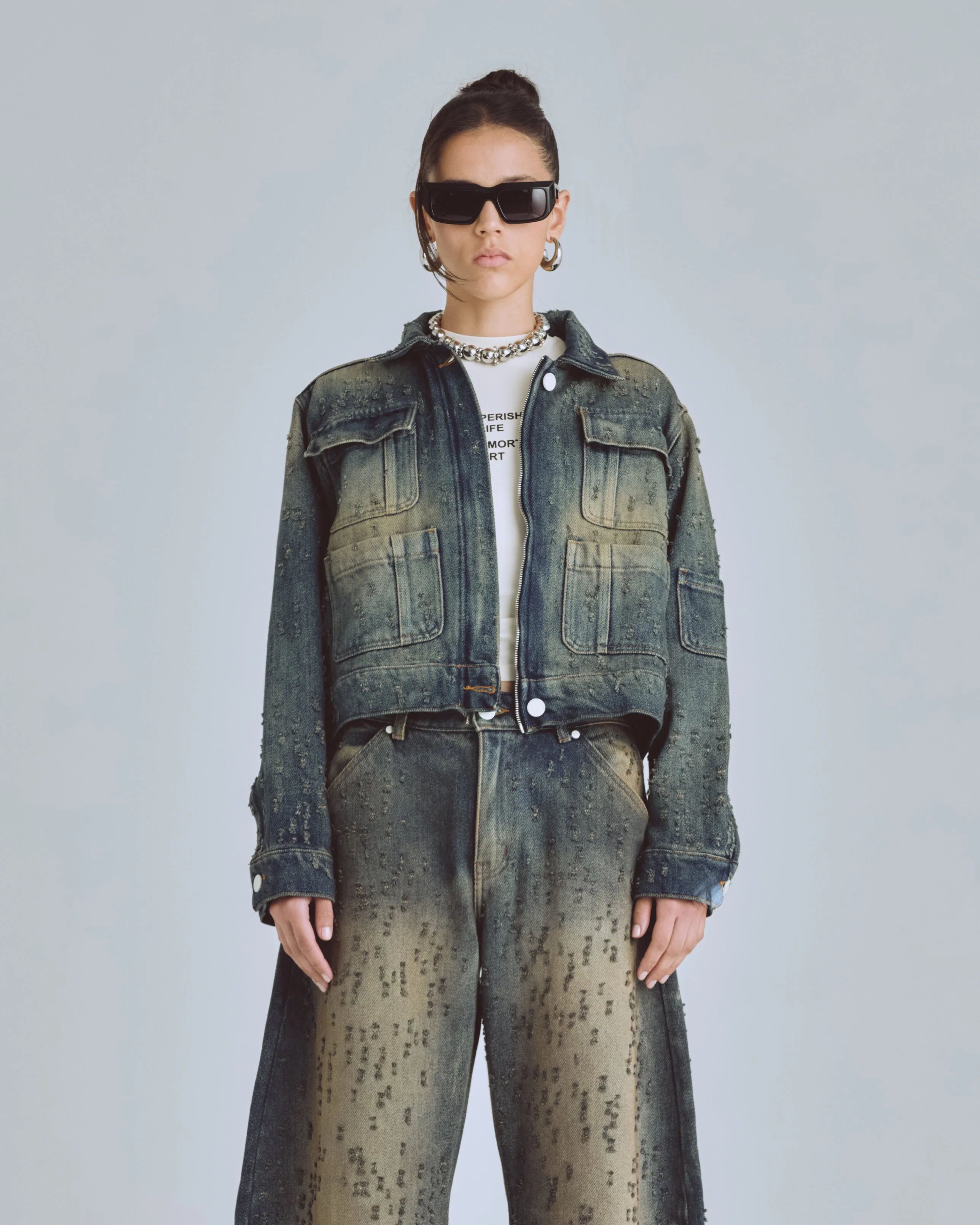 W Agnus Dei Undrgld Ripped Jacket Dirty Blue - Image 8