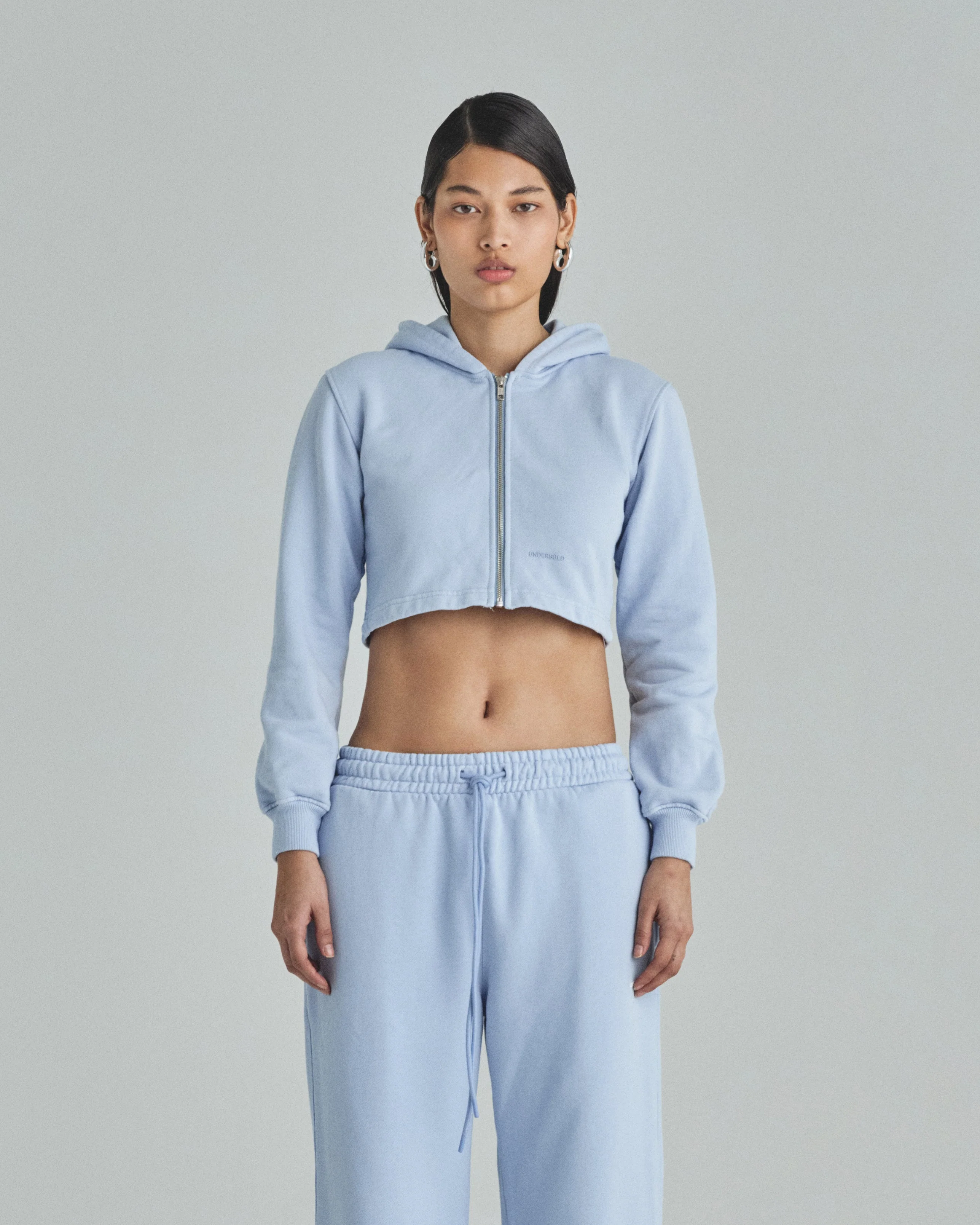 W Basics Undergold Zip Up Slim Fit Hoodie Light Blue - Image 2