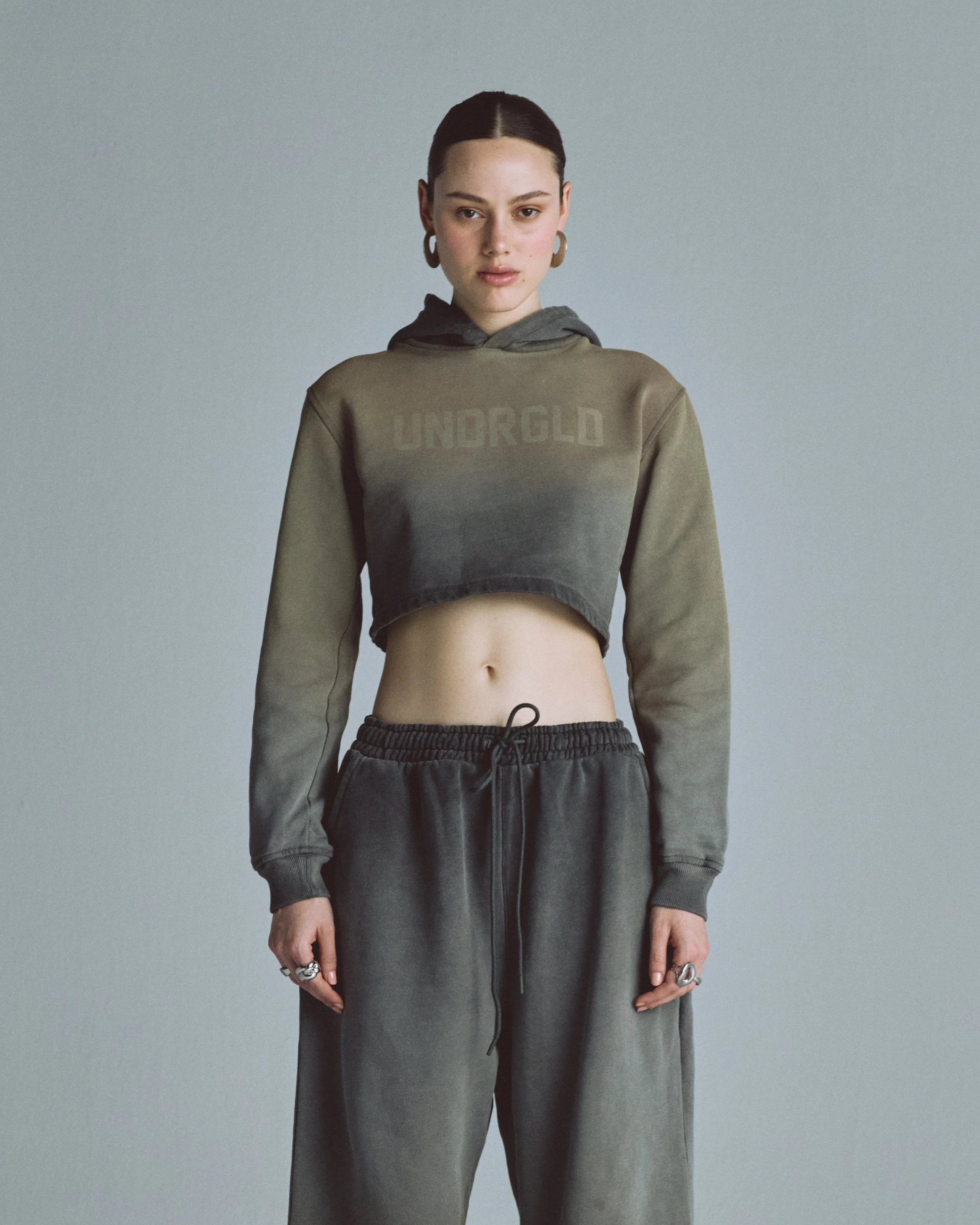 W Echoes UNDRGLD Slim Fit Hoodie Faded Olive - Image 2