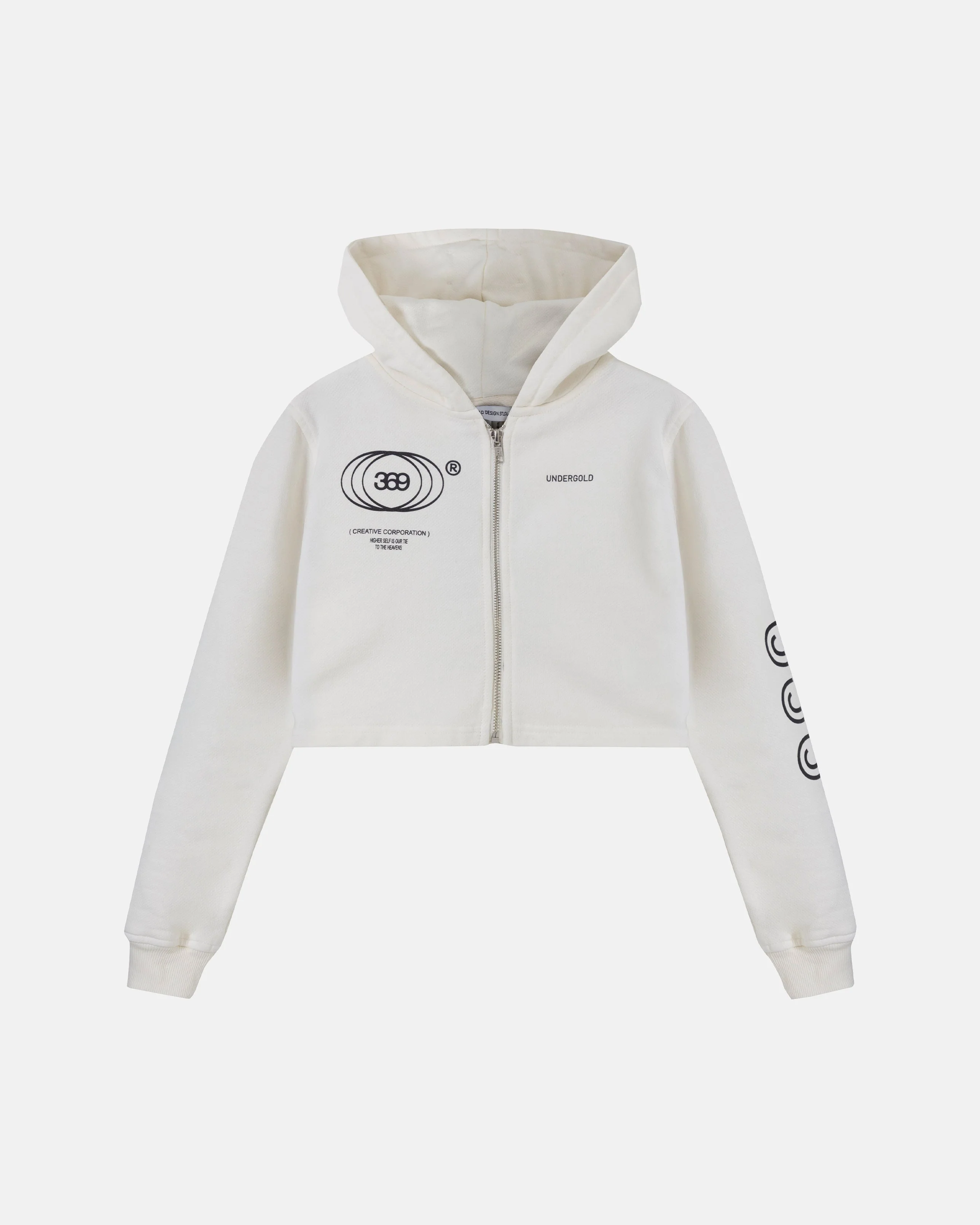W Golden Heritage Slim Fit Zip Up Cropped Hoodie White