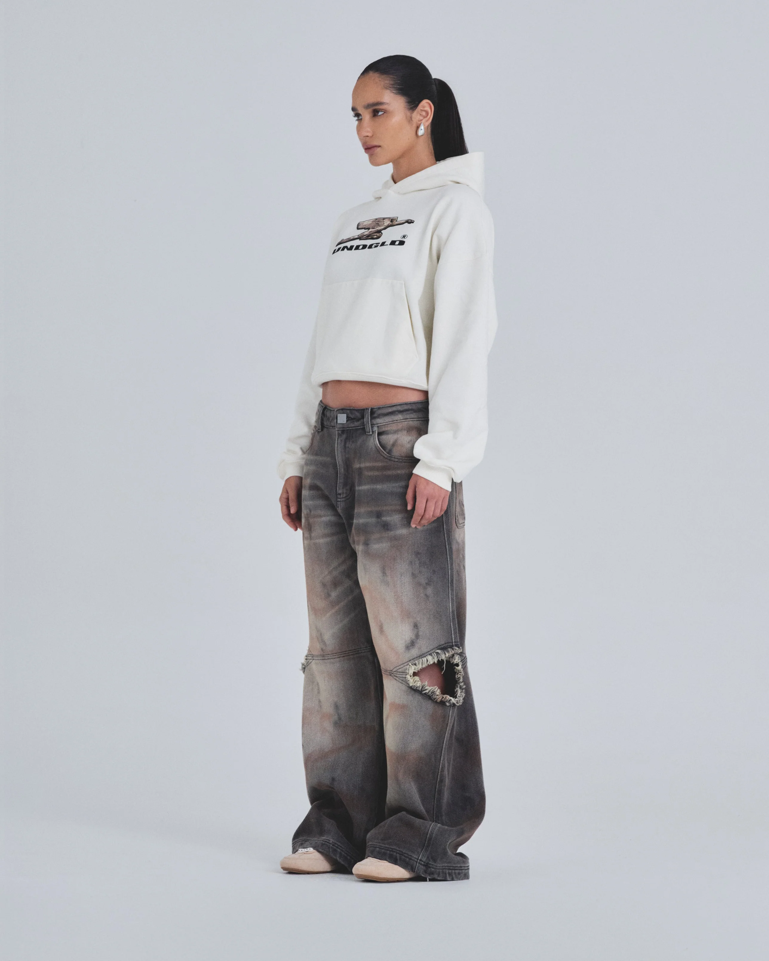 W Holy State Deco Boxy Fit Hoodie White - Image 5