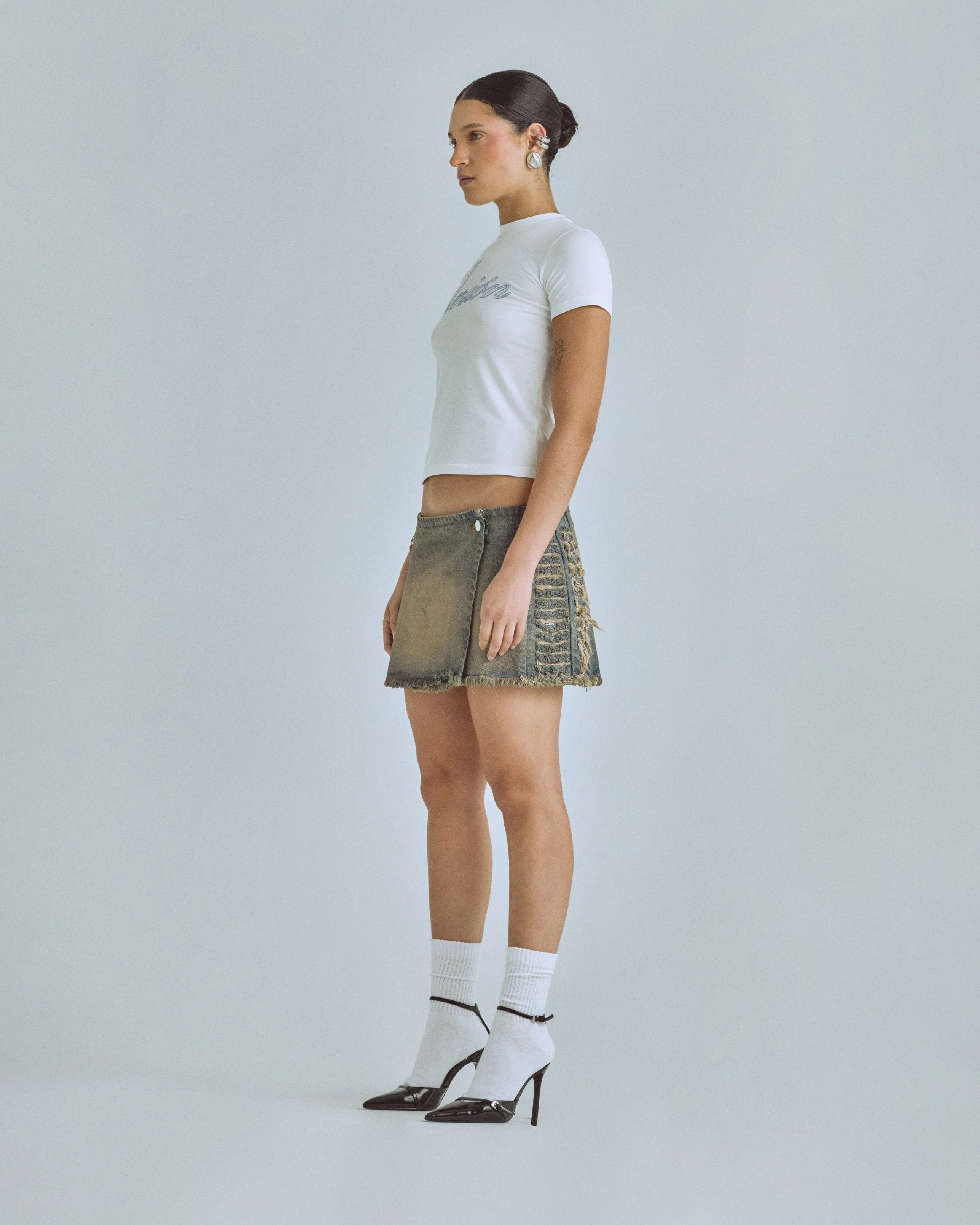 W Santa Union Basic Ripped Skirt Dirty Blue - Image 5