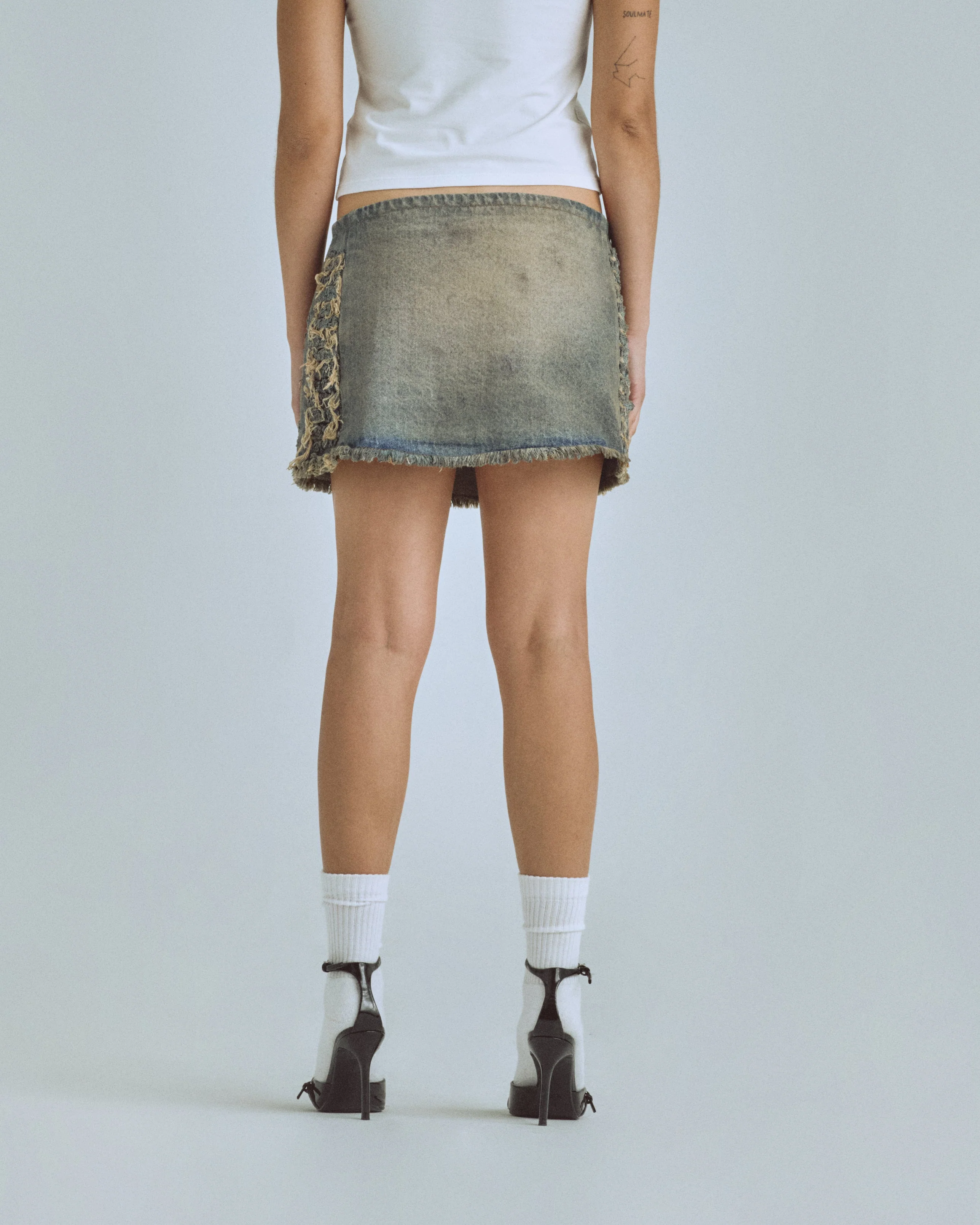 W Santa Union Basic Ripped Skirt Dirty Blue - Image 7