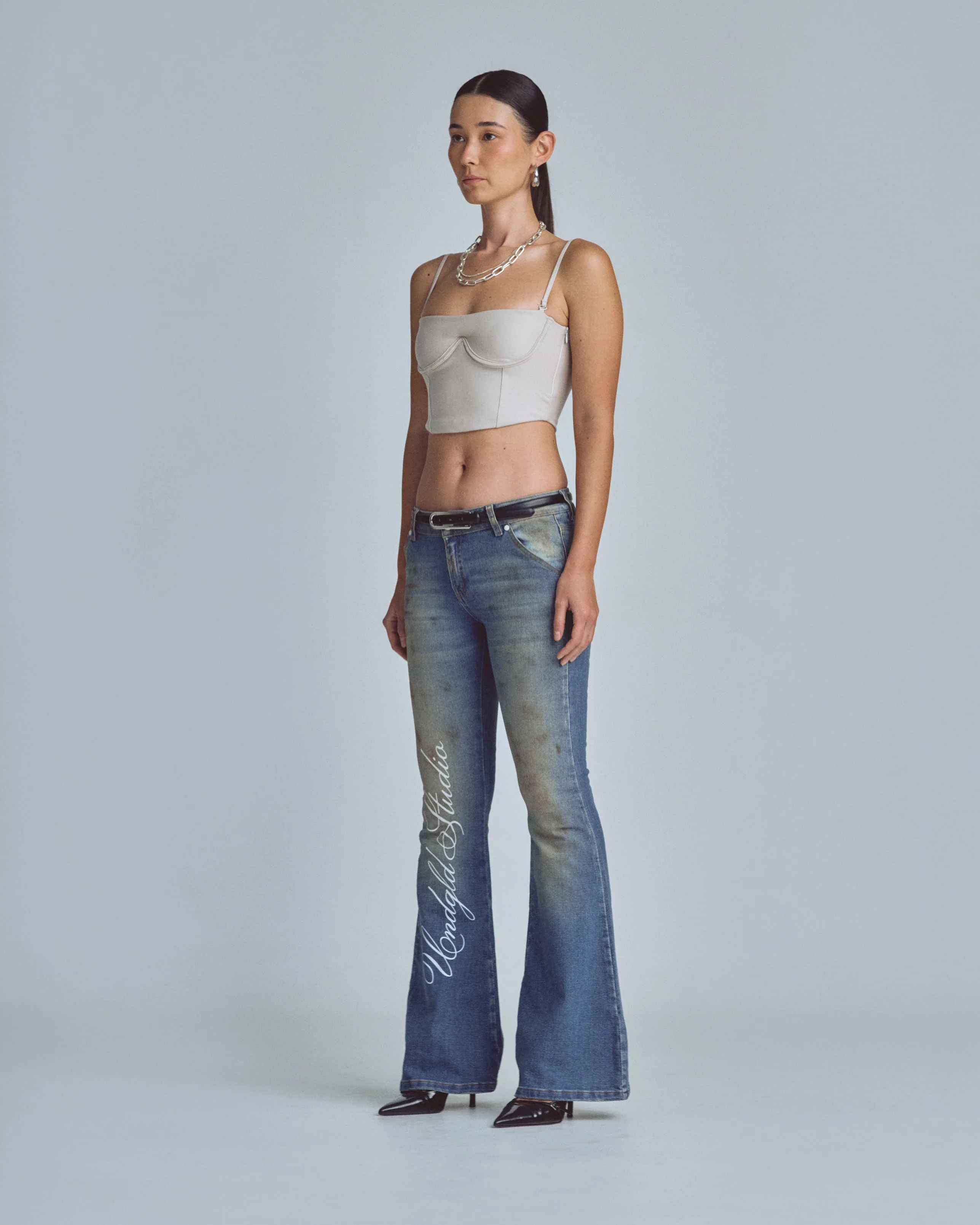 W Stardust Undgld Studio Flare Jeans Mechanic Blue - Image 5