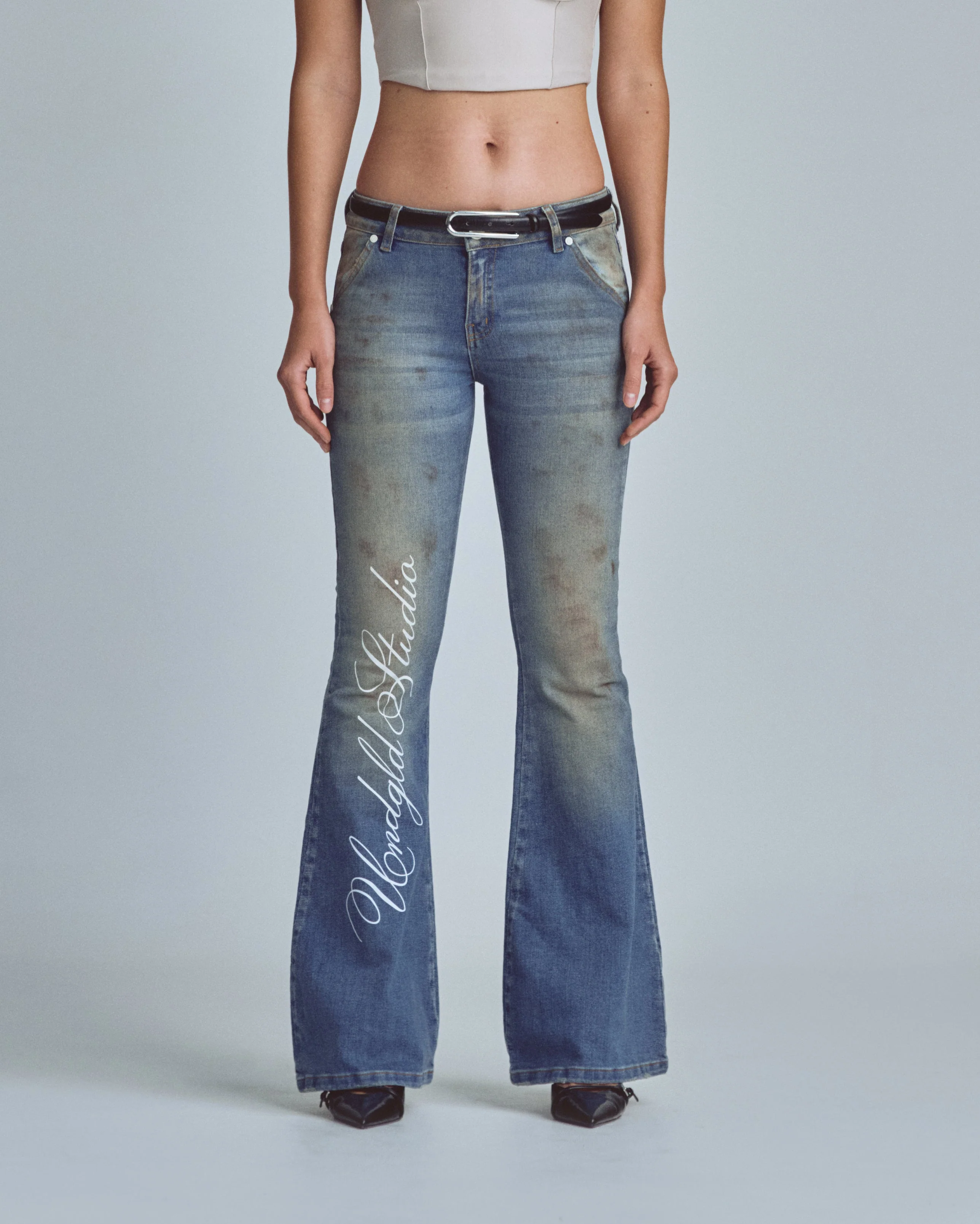 W Stardust Undgld Studio Flare Jeans Mechanic Blue - Image 8